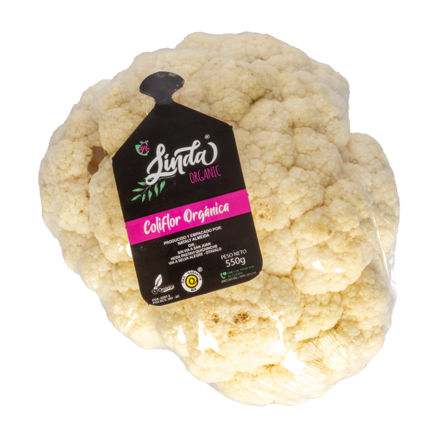 Coliflor Orgánica Fresca LINDA ORGANIC 550 G