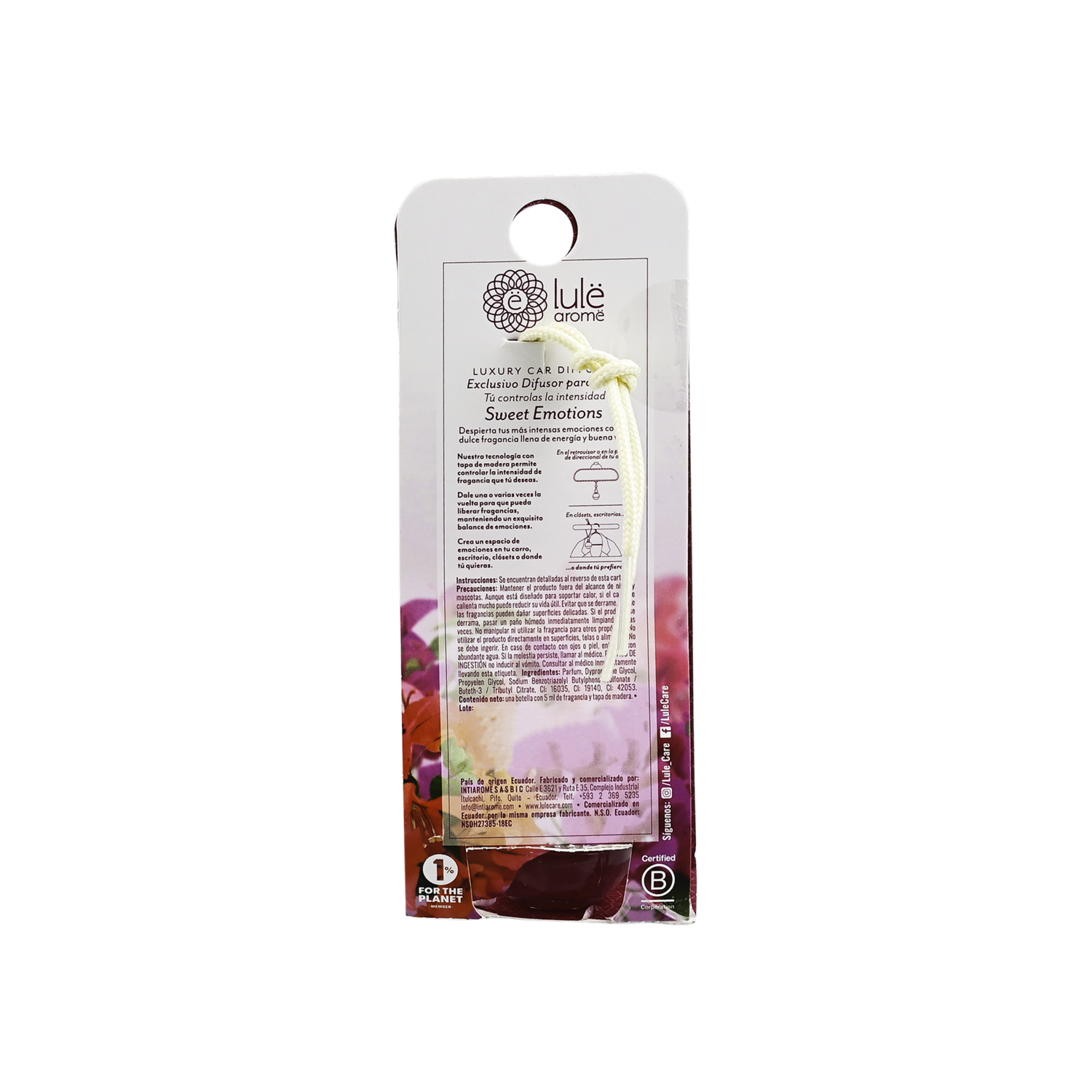 Difusor Ambiental Para Auto Fragancia Sweet Emotions LULË AROMË 5 Ml