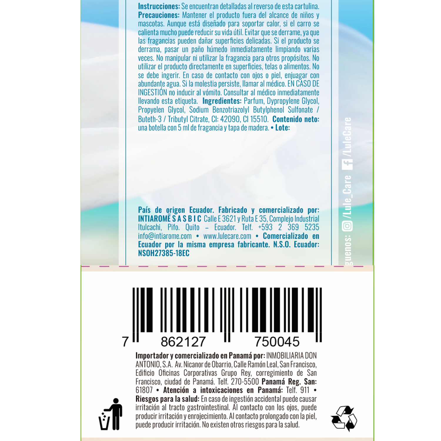 Difusor Ambiental Para Auto Fragancia Happy Linens LULË AROMË 5 Ml