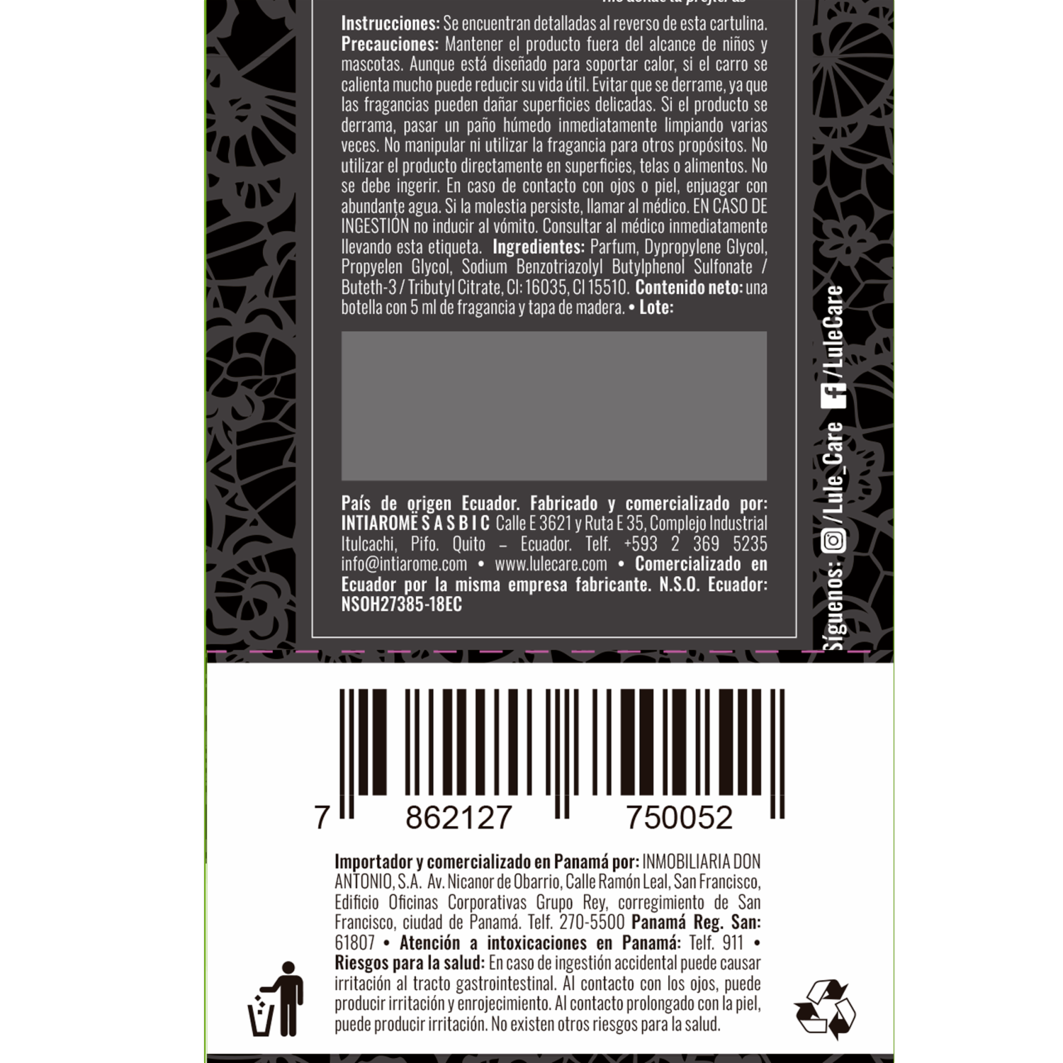 Difusor Ambiental Para Auto Fragancia Euphoria Night Passion LULË AROMË 5 Ml