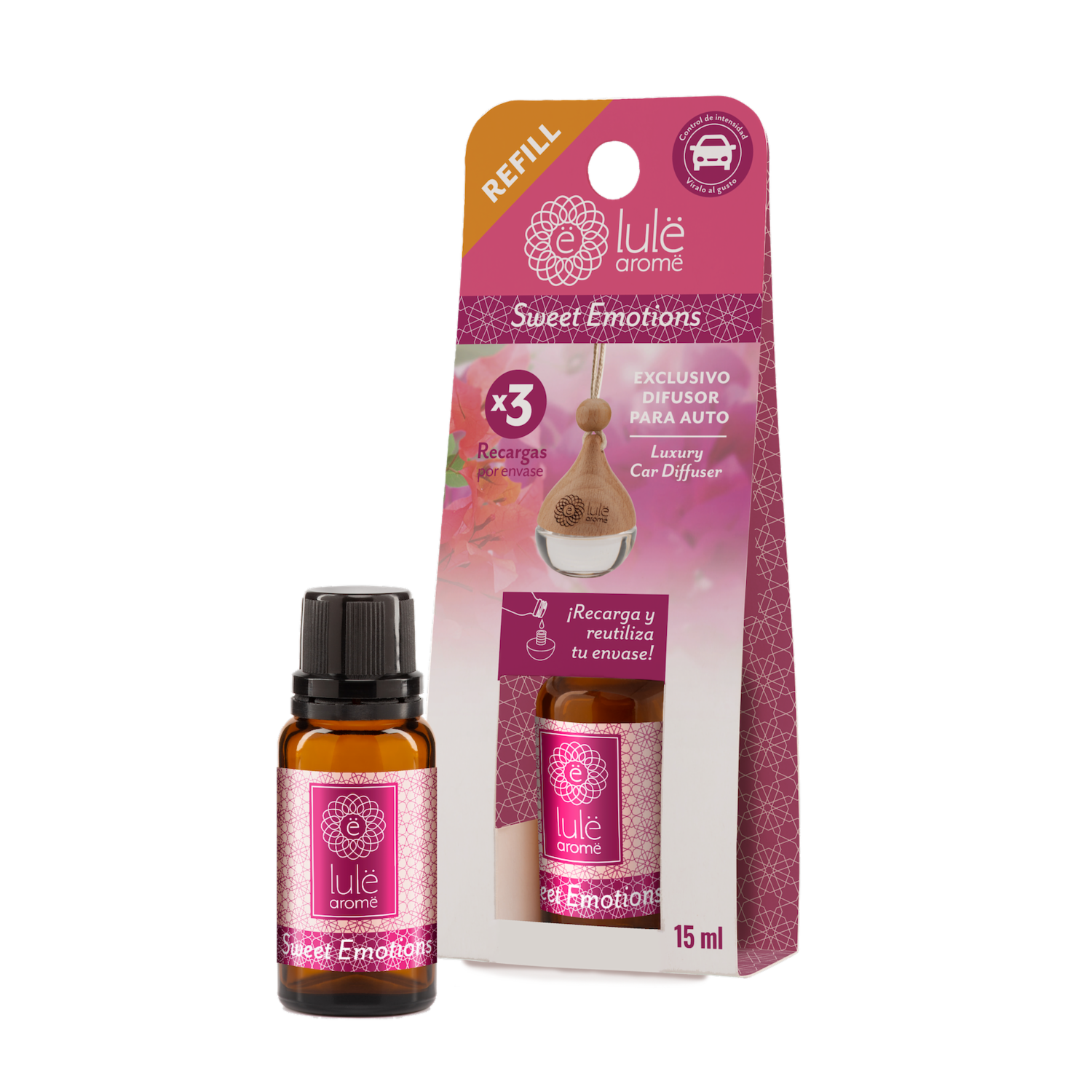 Difusor Ambiental Para Auto Recarga Fragancia Sweet Emotions LULË AROMË 15 Ml