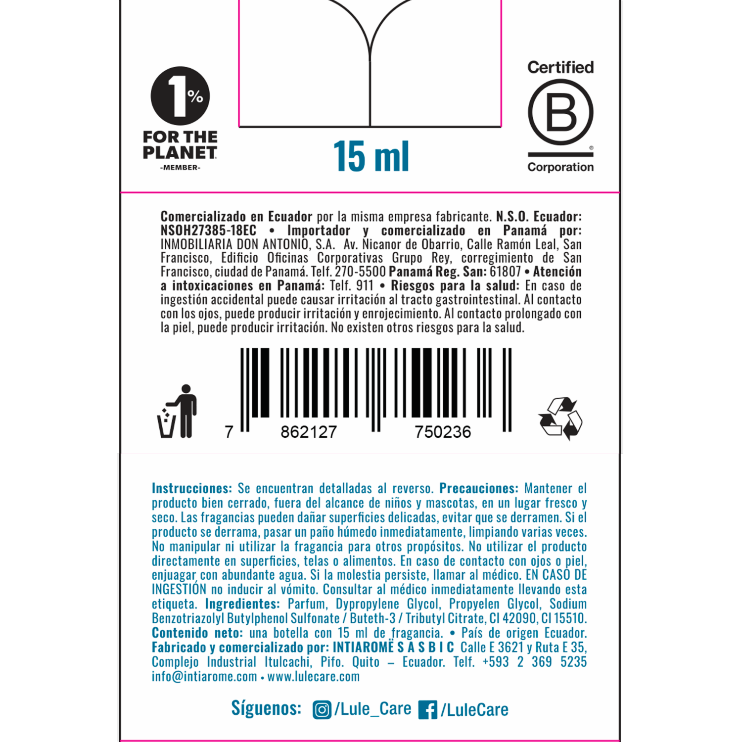 Difusor Ambiental Para Auto Recarga Fragancia Happy Linens LULË AROMË 15 Ml