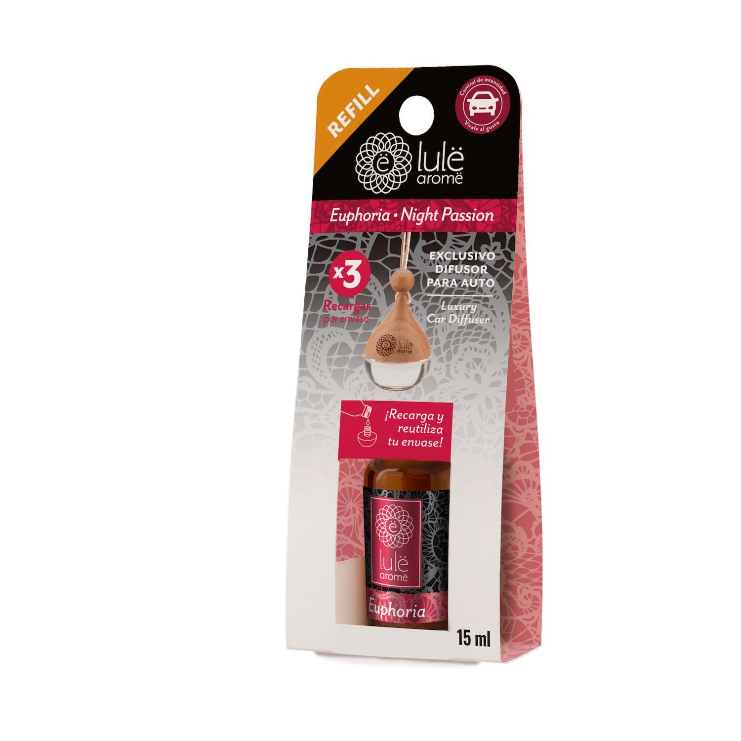 Difusor Ambiental Para Auto Recarga Fragancia Euphoria LULË AROMË 15 Ml