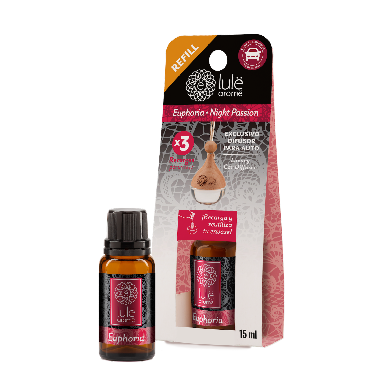 Difusor Ambiental Para Auto Recarga Fragancia Euphoria LULË AROMË 15 Ml