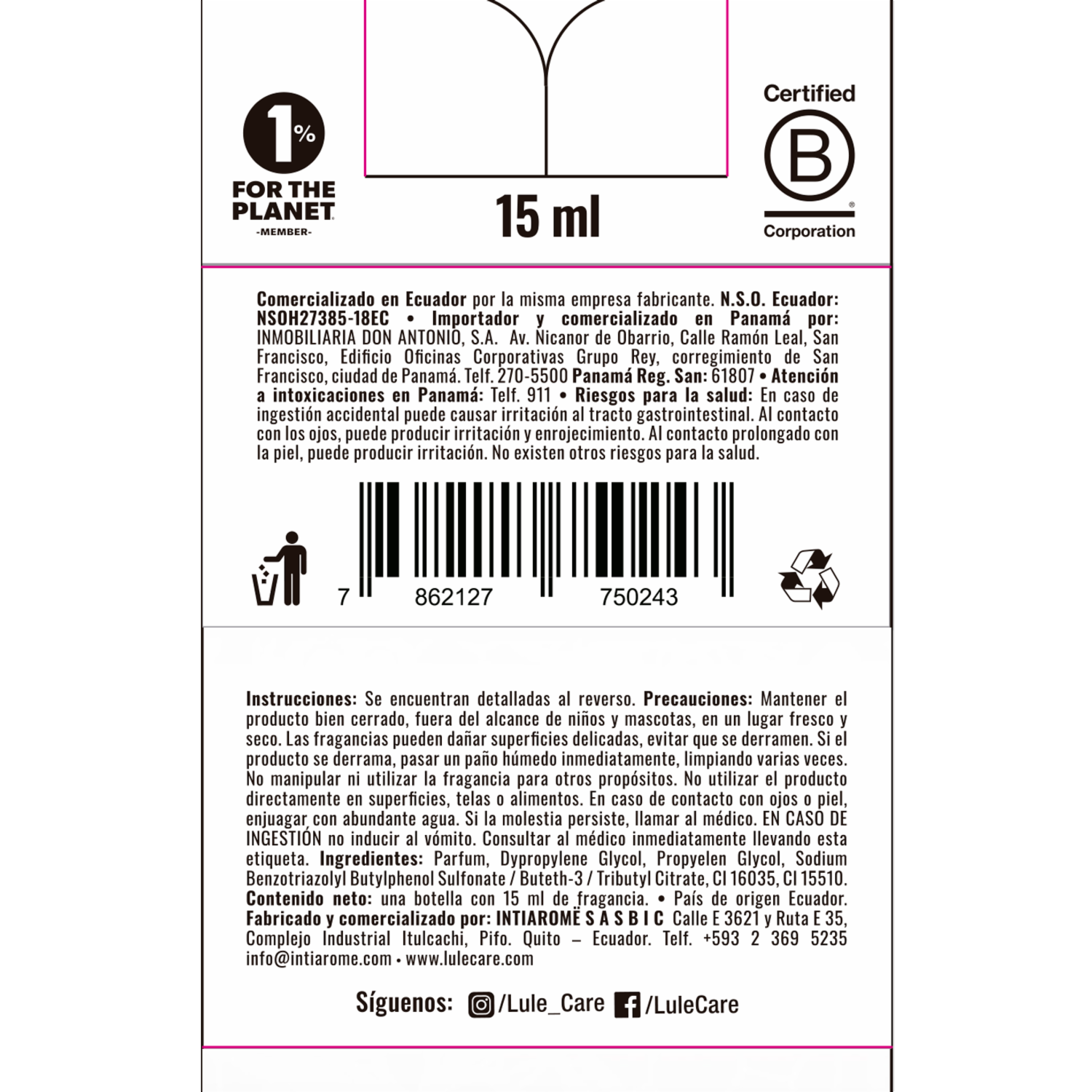 Difusor Ambiental Para Auto Recarga Fragancia Euphoria LULË AROMË 15 Ml