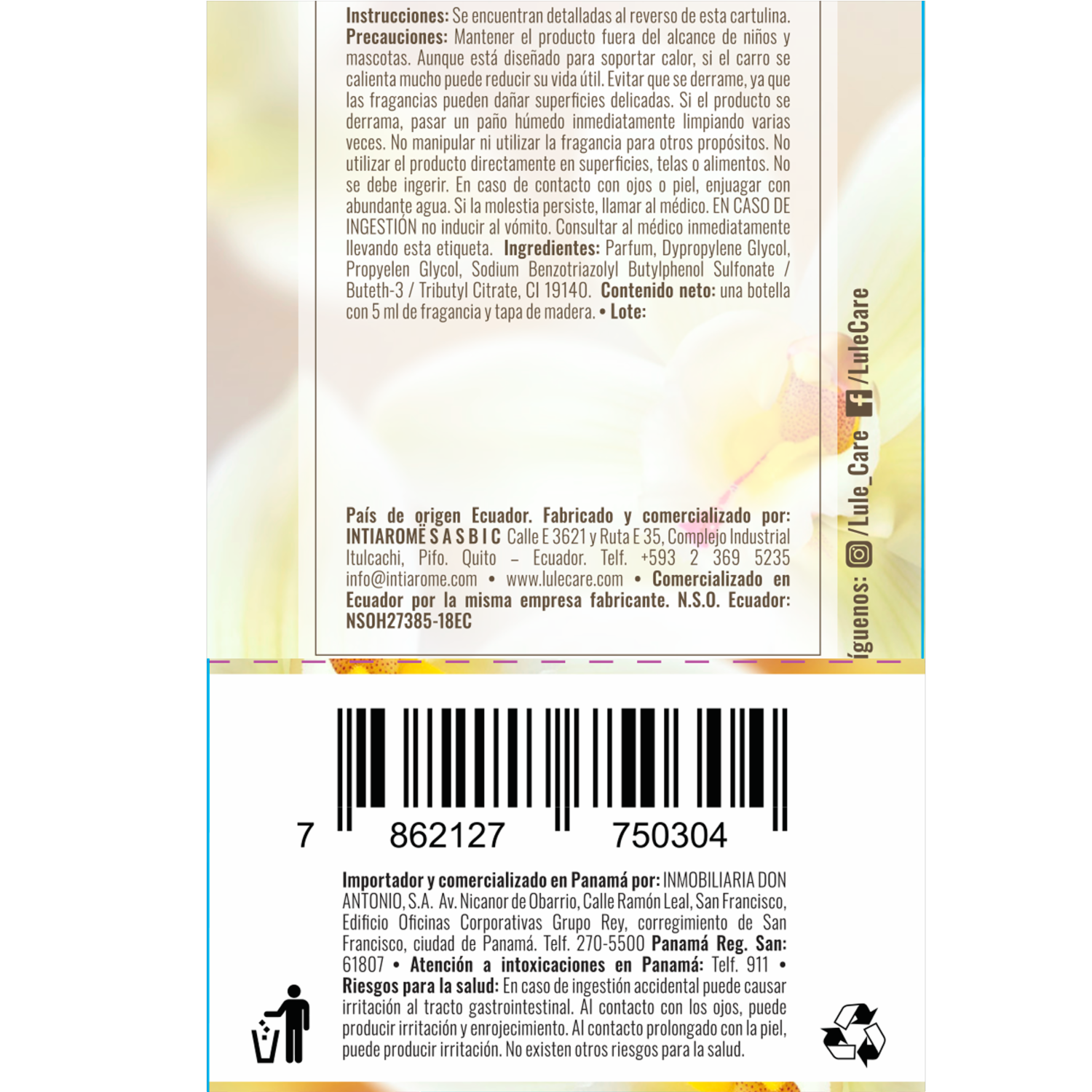 Difusor Ambiental Para Auto Fragancia Loving Vainilla LULË AROMË 5 Ml
