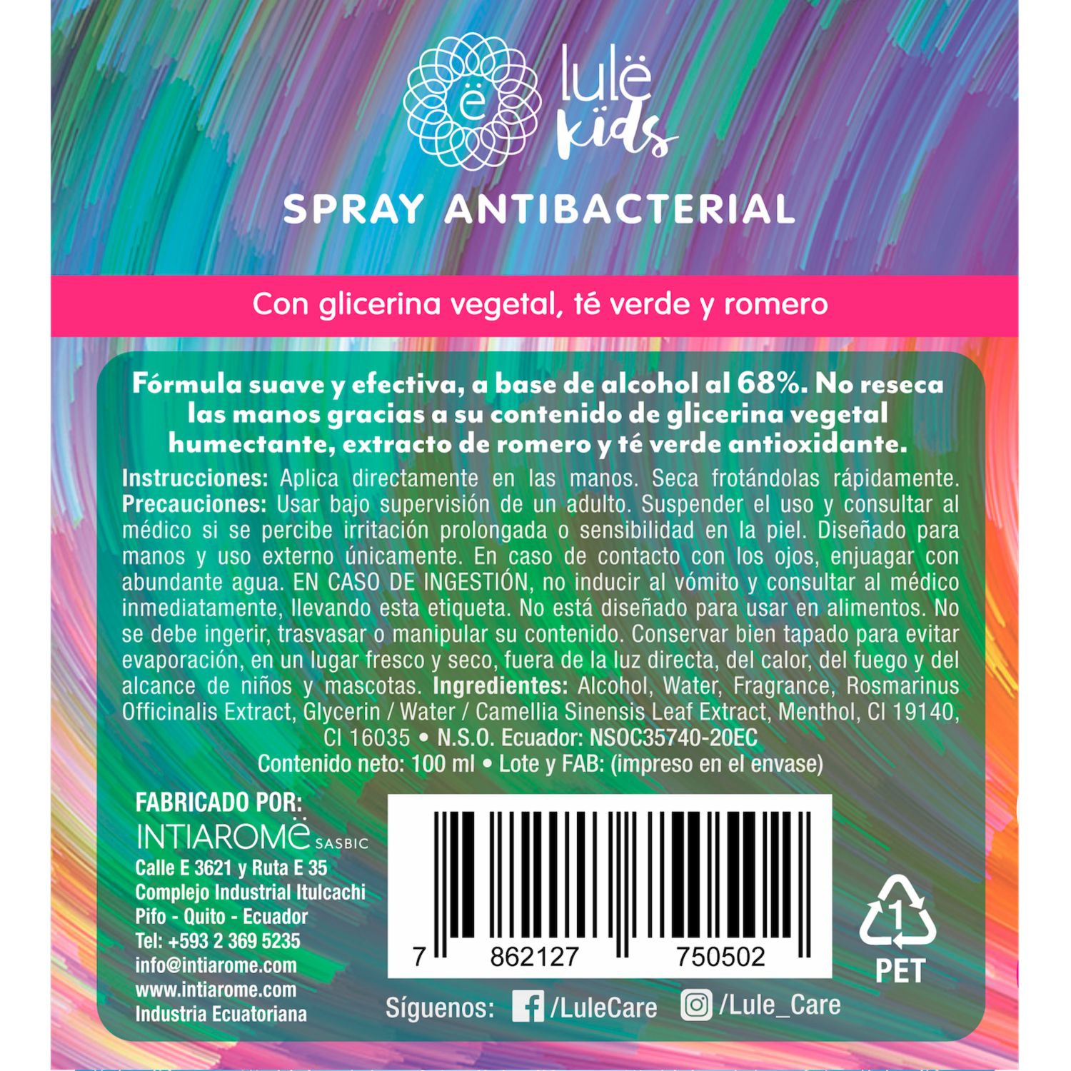 Spray Antibacterial Para Manos No Reseca LULË KÏDS 100 Ml