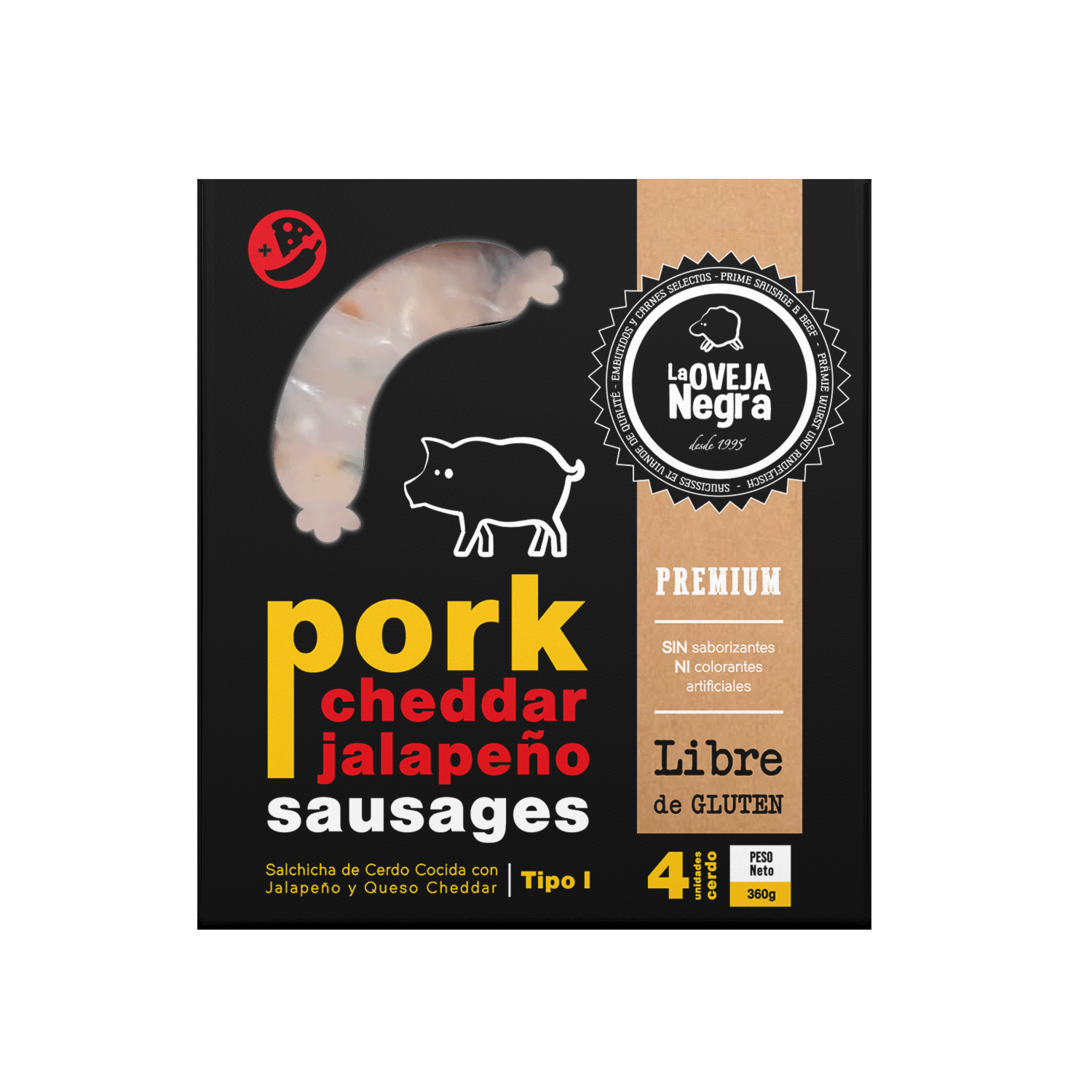 Chorizo De Cerdo Jalapeño Cheddar Tipo I LA OVEJA NEGRA 360G