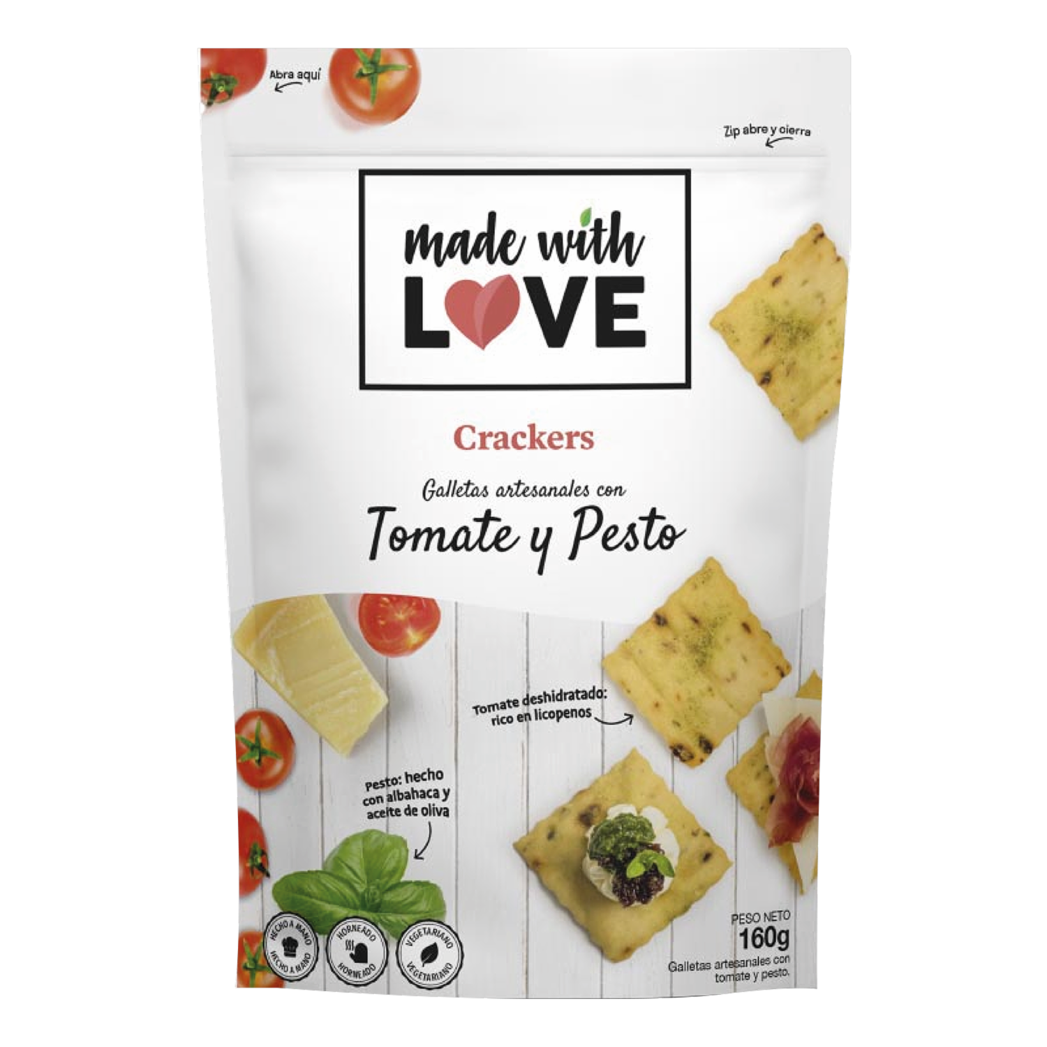 Galletas De Sal Crackers Con Tomate Y Pesto MADE WITH LOVE 160 G