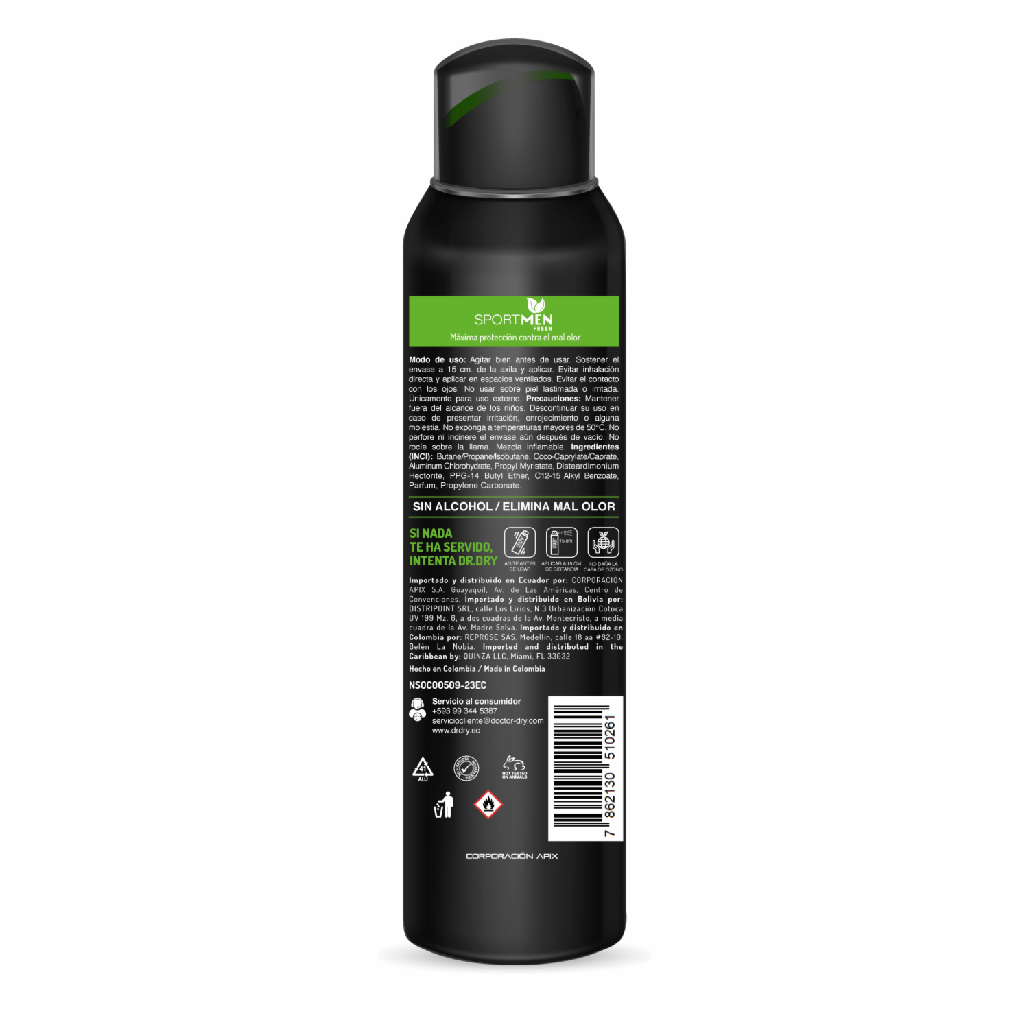 Desodorante En Aerosol Sport Para Hombre Mayor Protección Contra El Olor DR.DRY 150 Ml