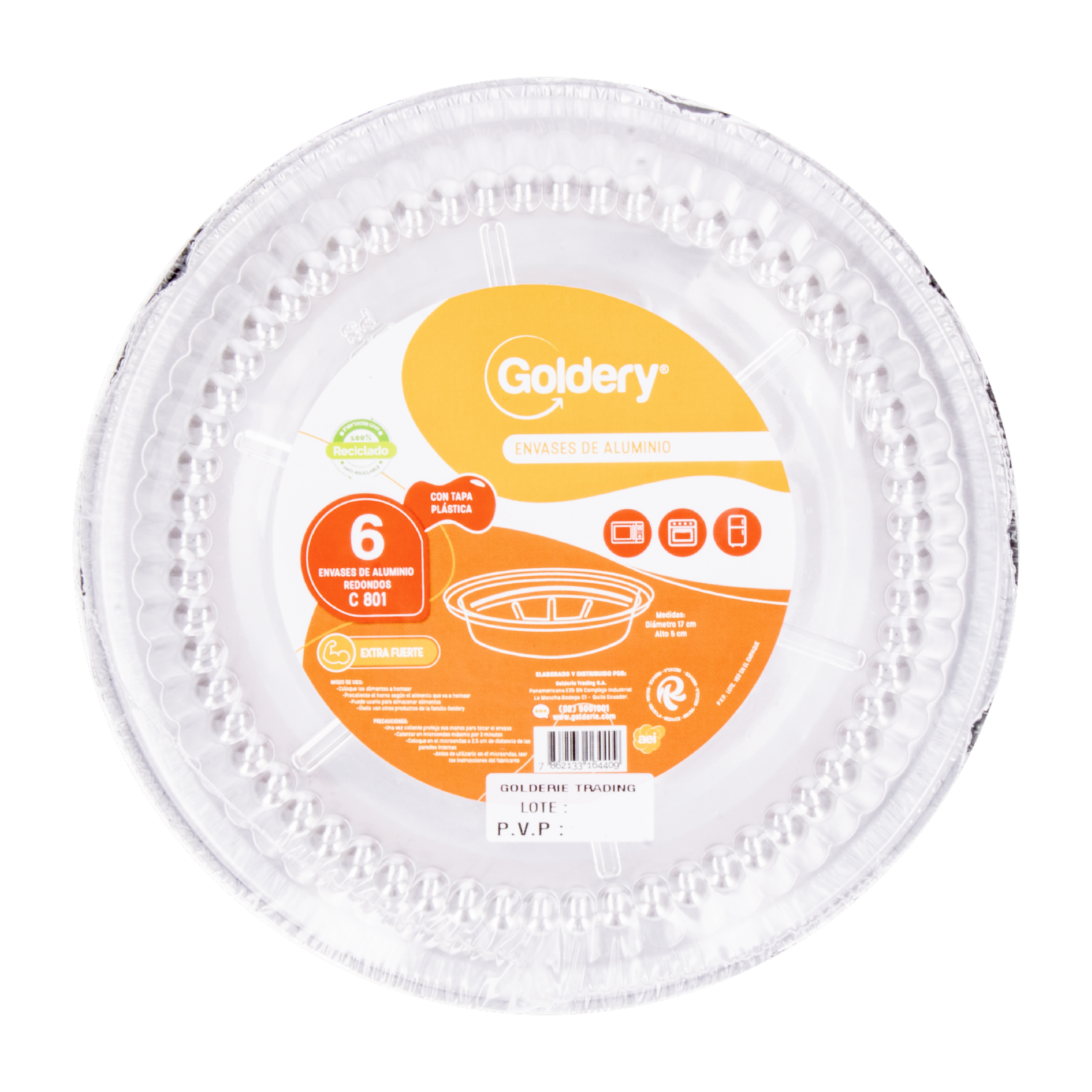 Envase De Aluminio Redondo Con Tapa GOLDERY X 6 Uds