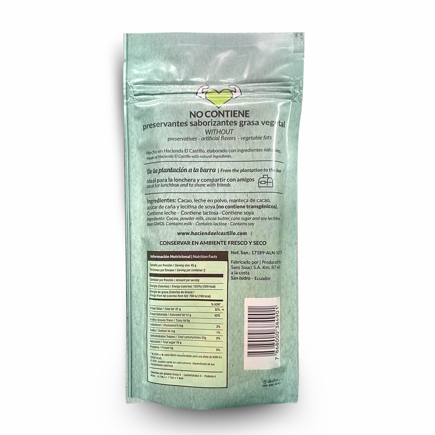 Chocolate Con Leche HACIENDA EL CASTILLO 90 G