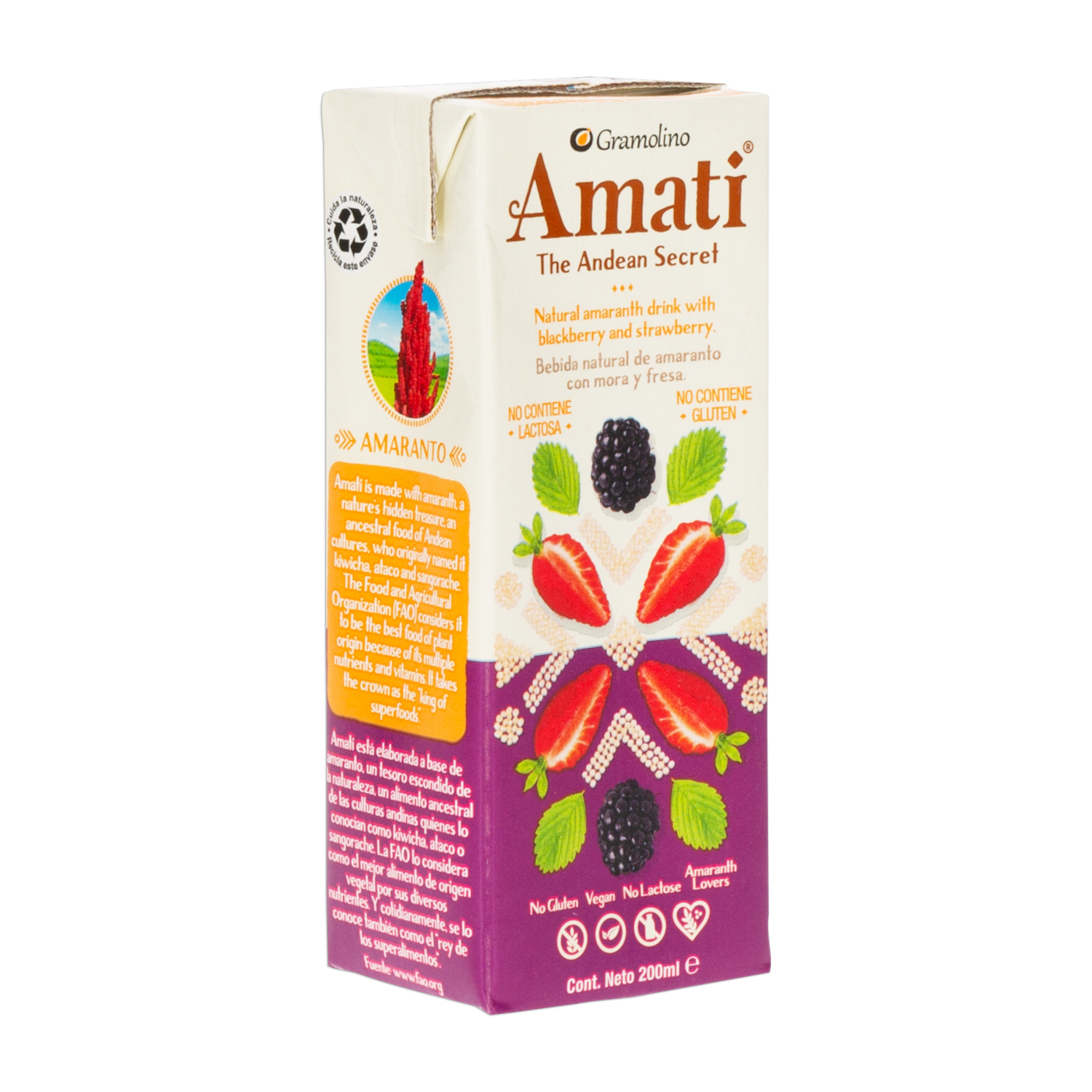 Bebida De Amaranto Con Frutos Rojos Sin Gluten Sin Lactosa AMATI THE ANDEAN SECRET 200 Ml