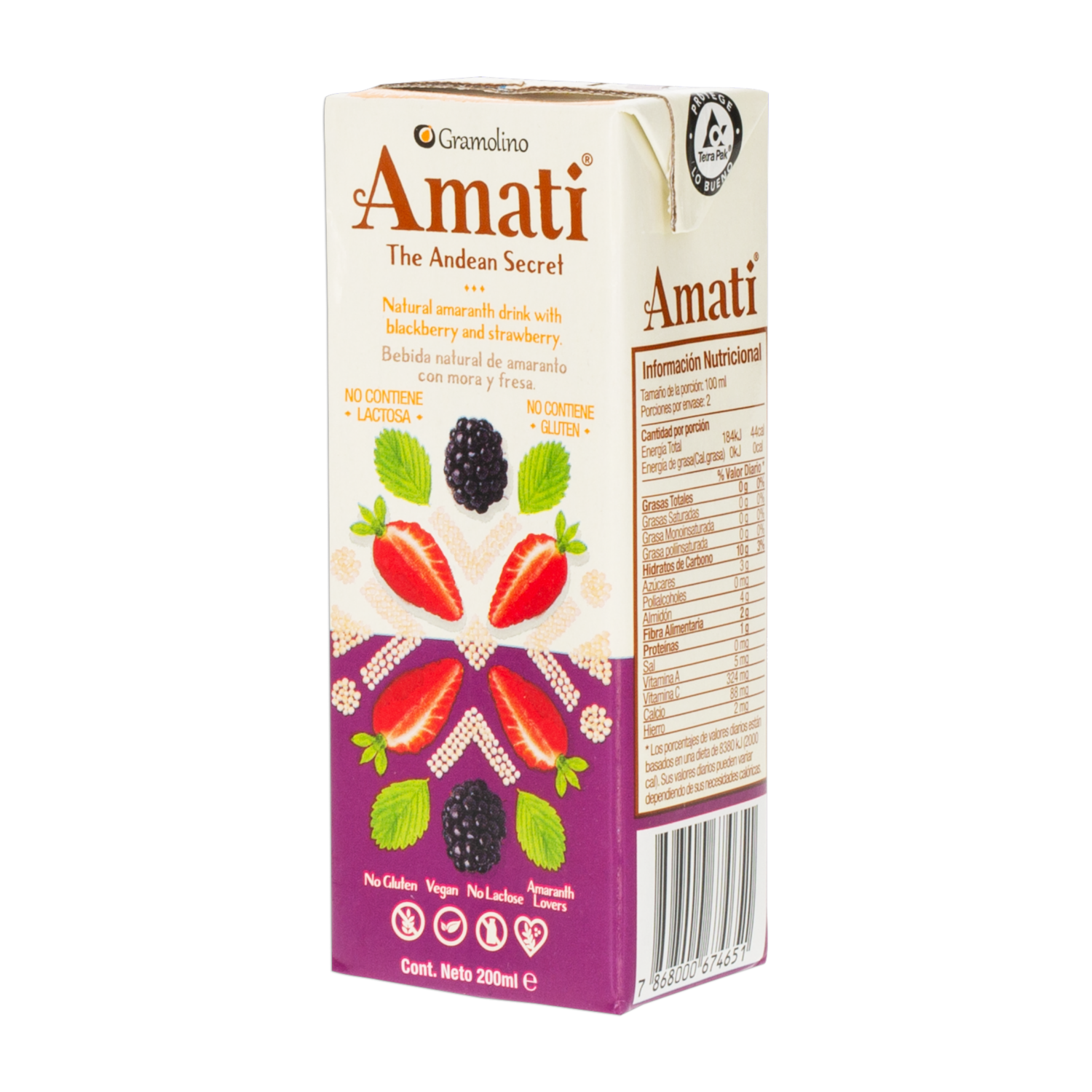 Bebida De Amaranto Con Frutos Rojos Sin Gluten Sin Lactosa AMATI THE ANDEAN SECRET 200 Ml