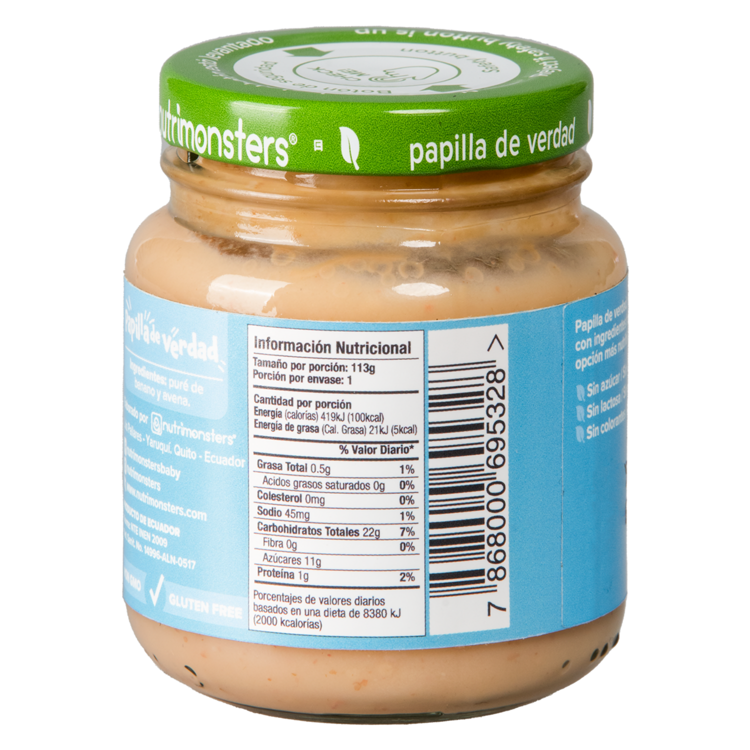 Compota Banano Y Avena Sin Gluten NUTRIMONSTERS 113 G