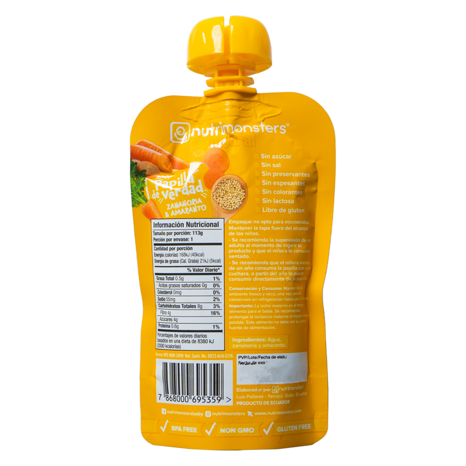 Compota Pouch Zanahoria Y Amaranto NUTRIMONSTERS 113 G
