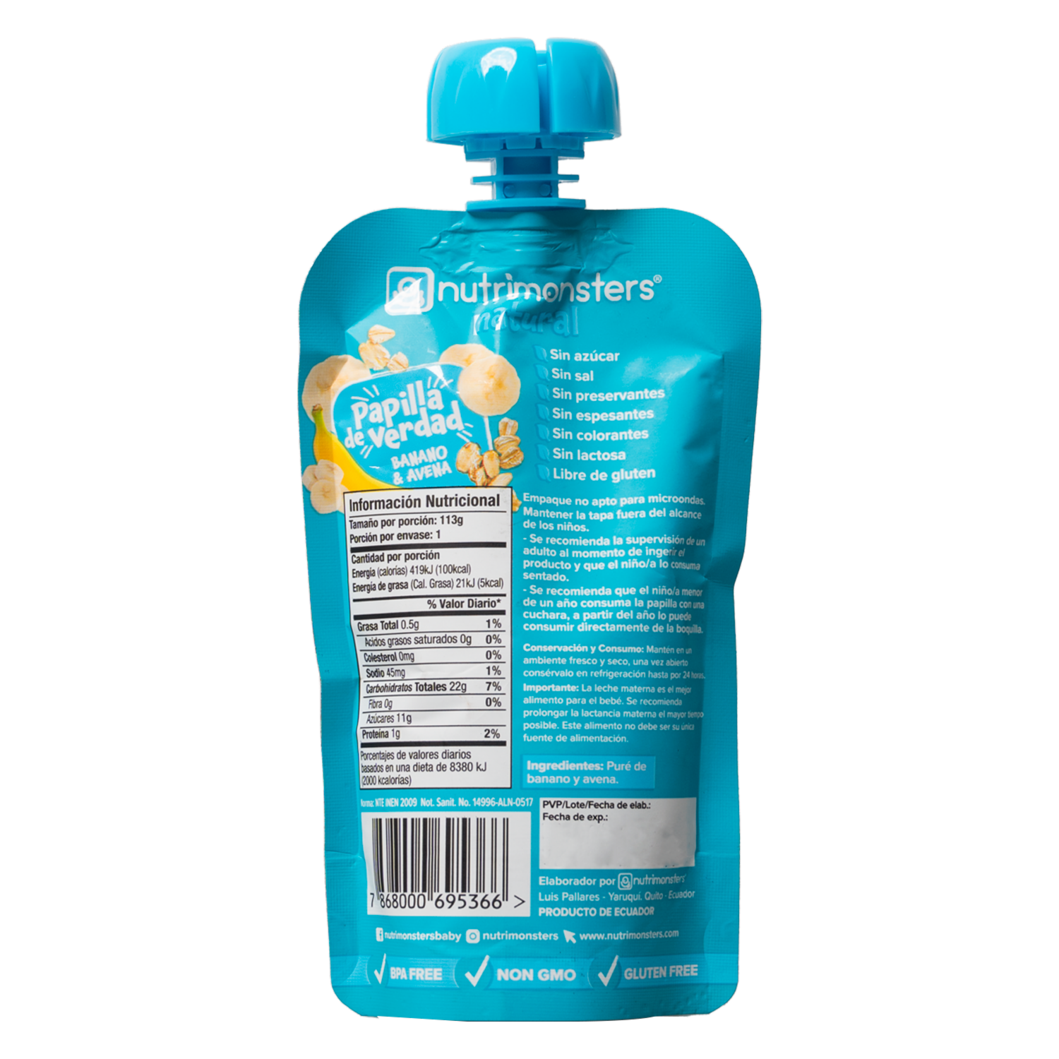 Compota Pouch Banano Y Avena NUTRIMONSTERS 113 G
