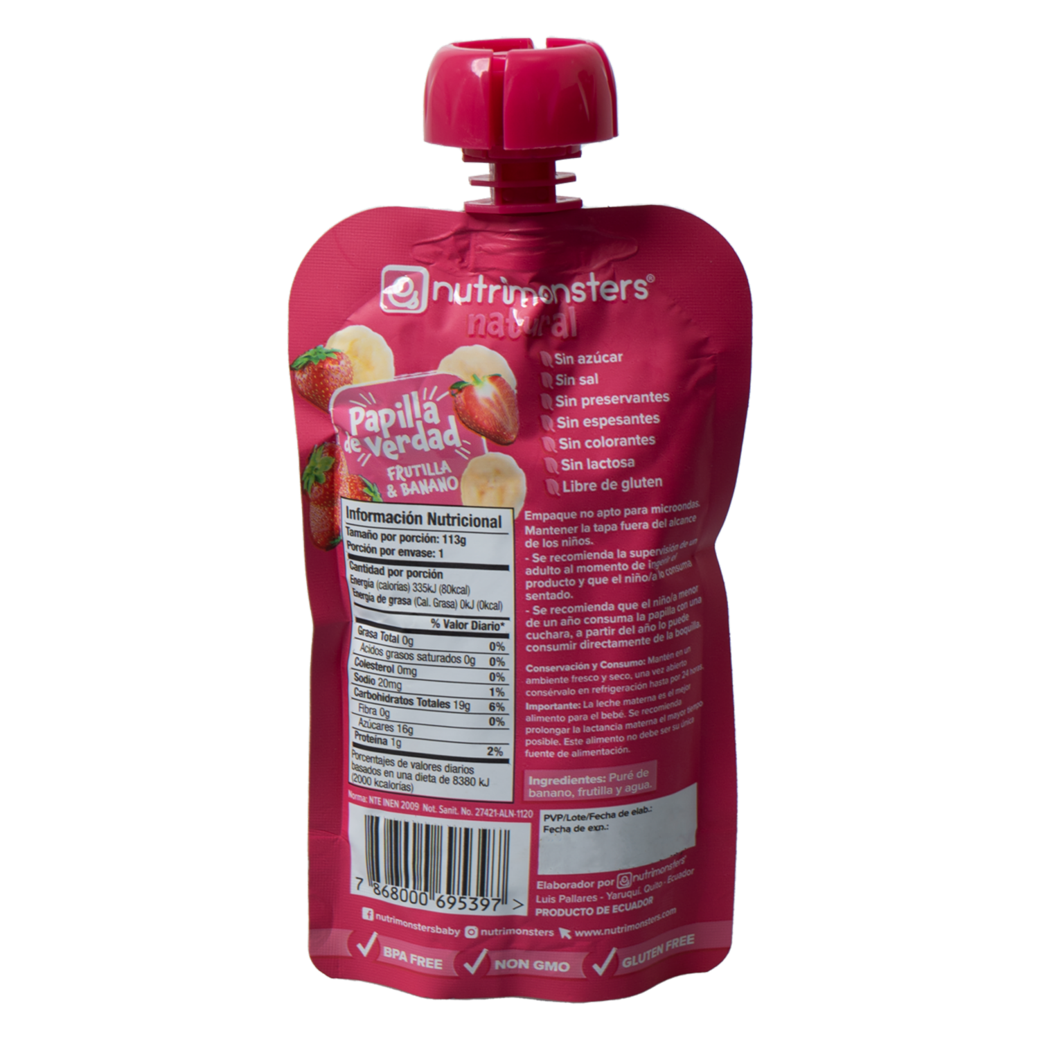 Compota Pouch Frutilla Y Banano NUTRIMONSTERS 113 G