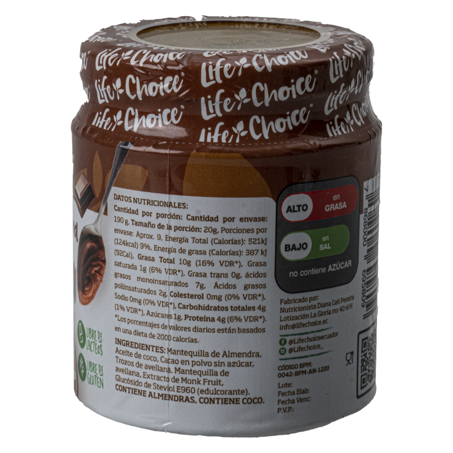 Chocolate Con Avellanas LIFE CHOICE Frasco