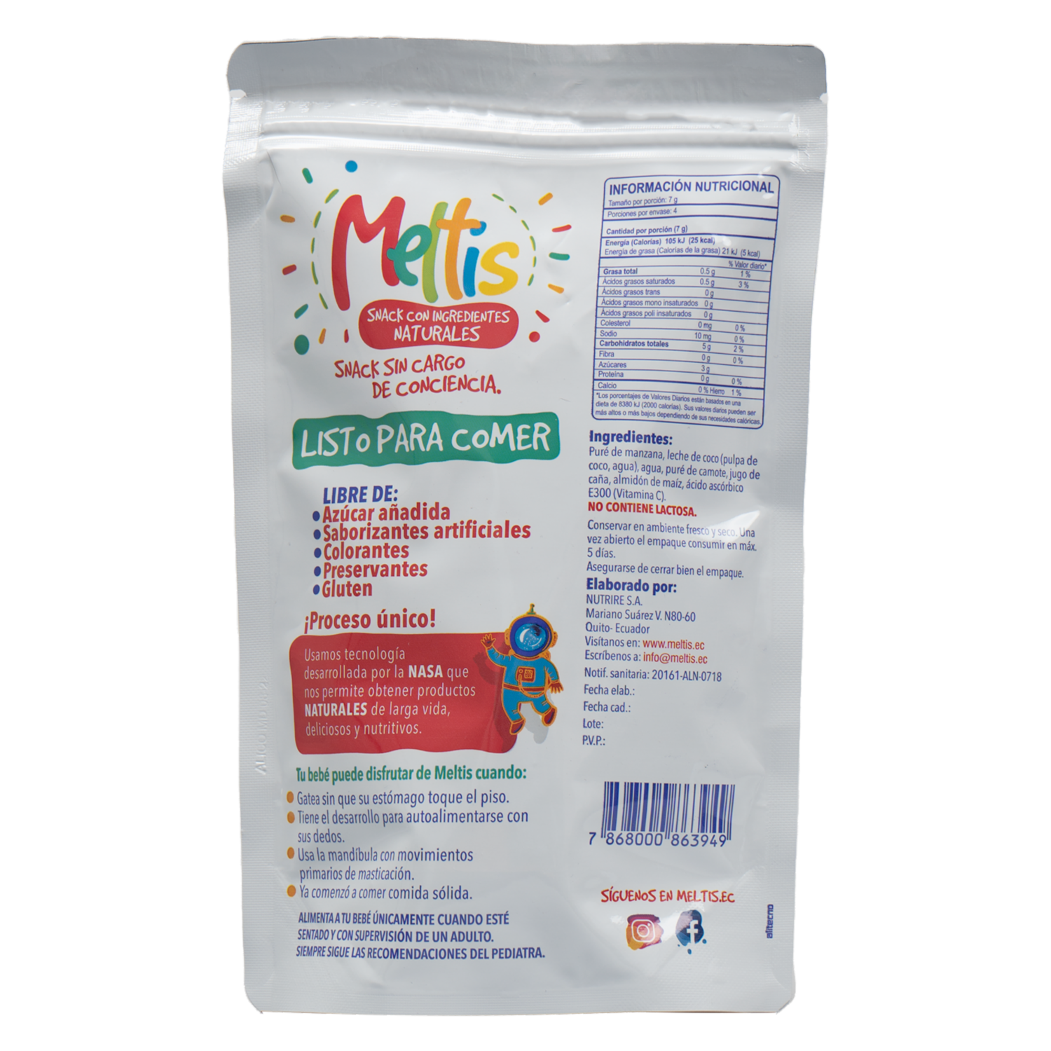 Snack Natural Con Leche De Coco Manzana Y Camote MELTIS 28 g