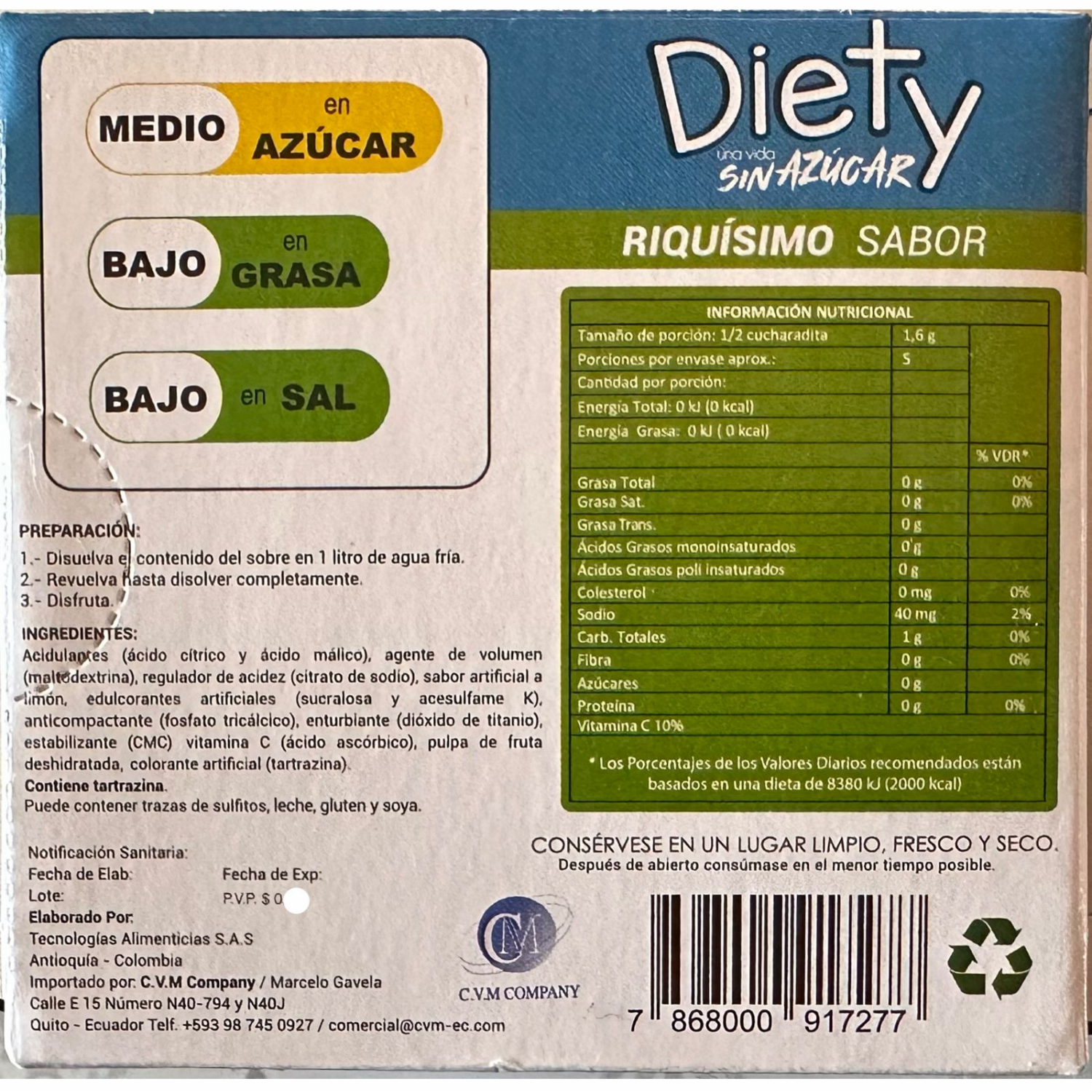 Té En Polvo En Polvo Sabor A Limón Sin Azúcar DIETY 2 Litros