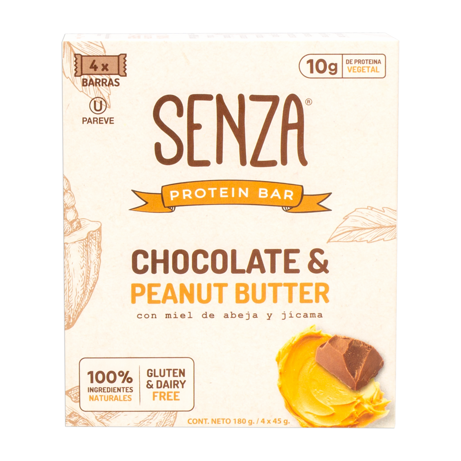 Barra De Proteína Con Chocolate Y Mantequilla De Maní SENZA 4X45G