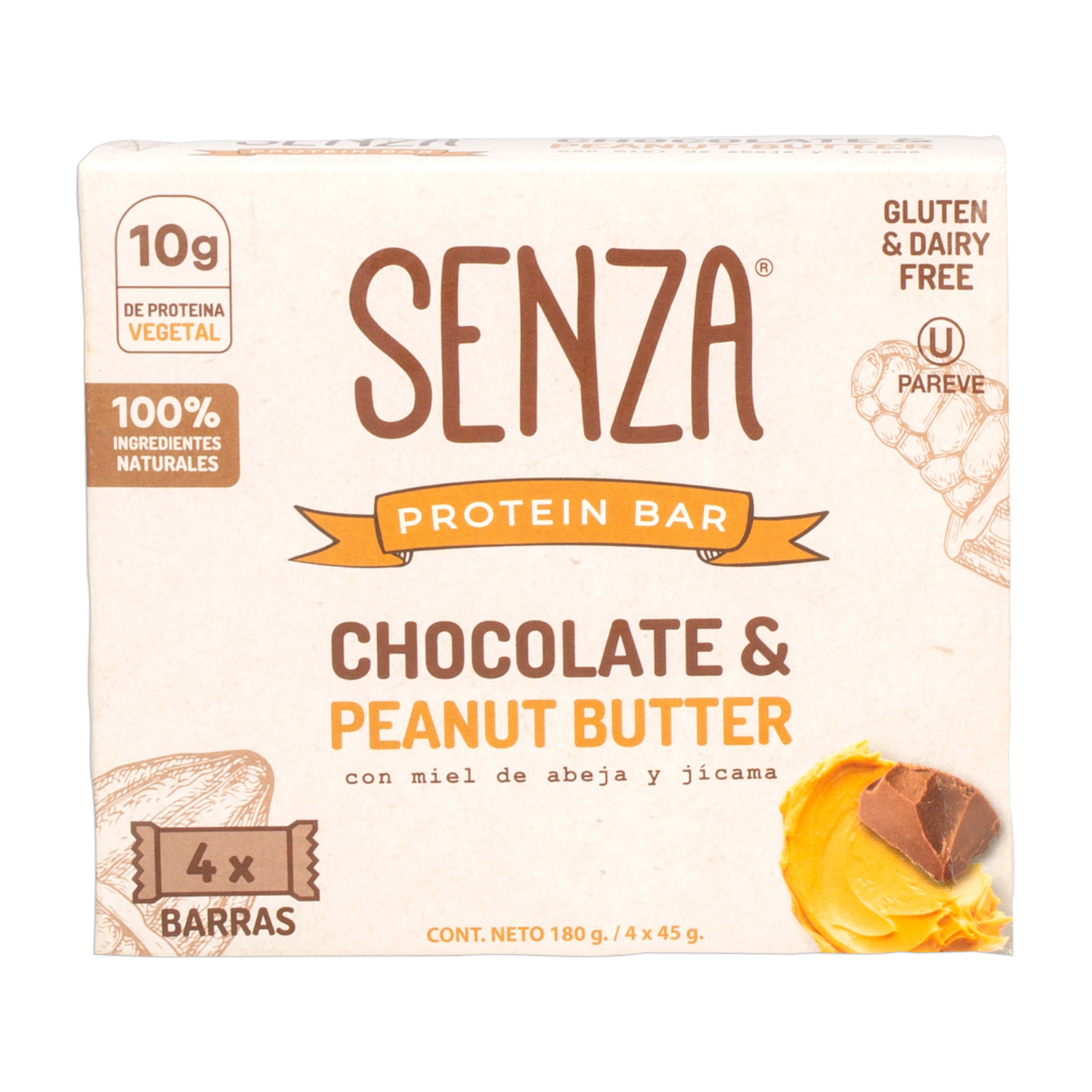 Barra De Proteína Con Chocolate Y Mantequilla De Maní SENZA 4X45G