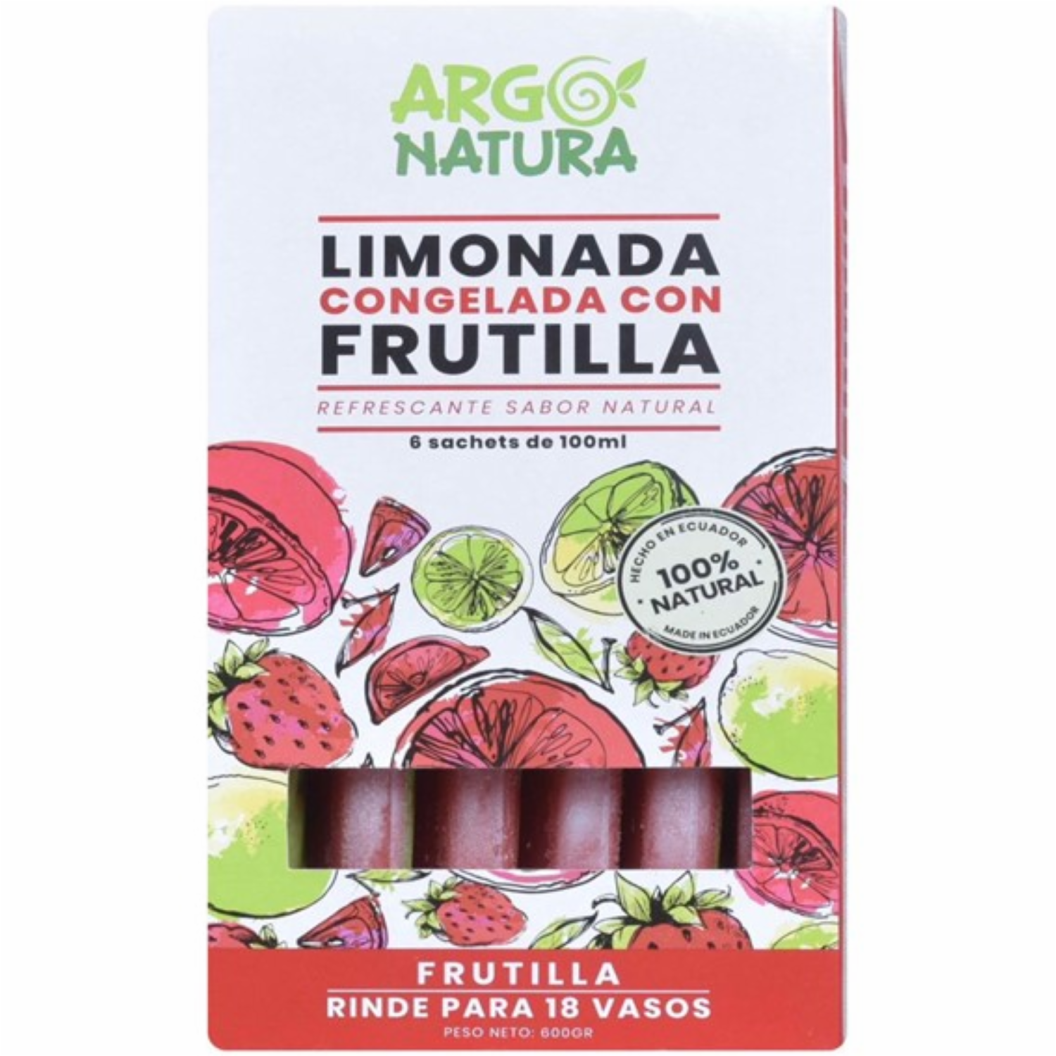 Limonada Congelada Con Frutilla ARGO NATURA Pack X6 X 100 Ml