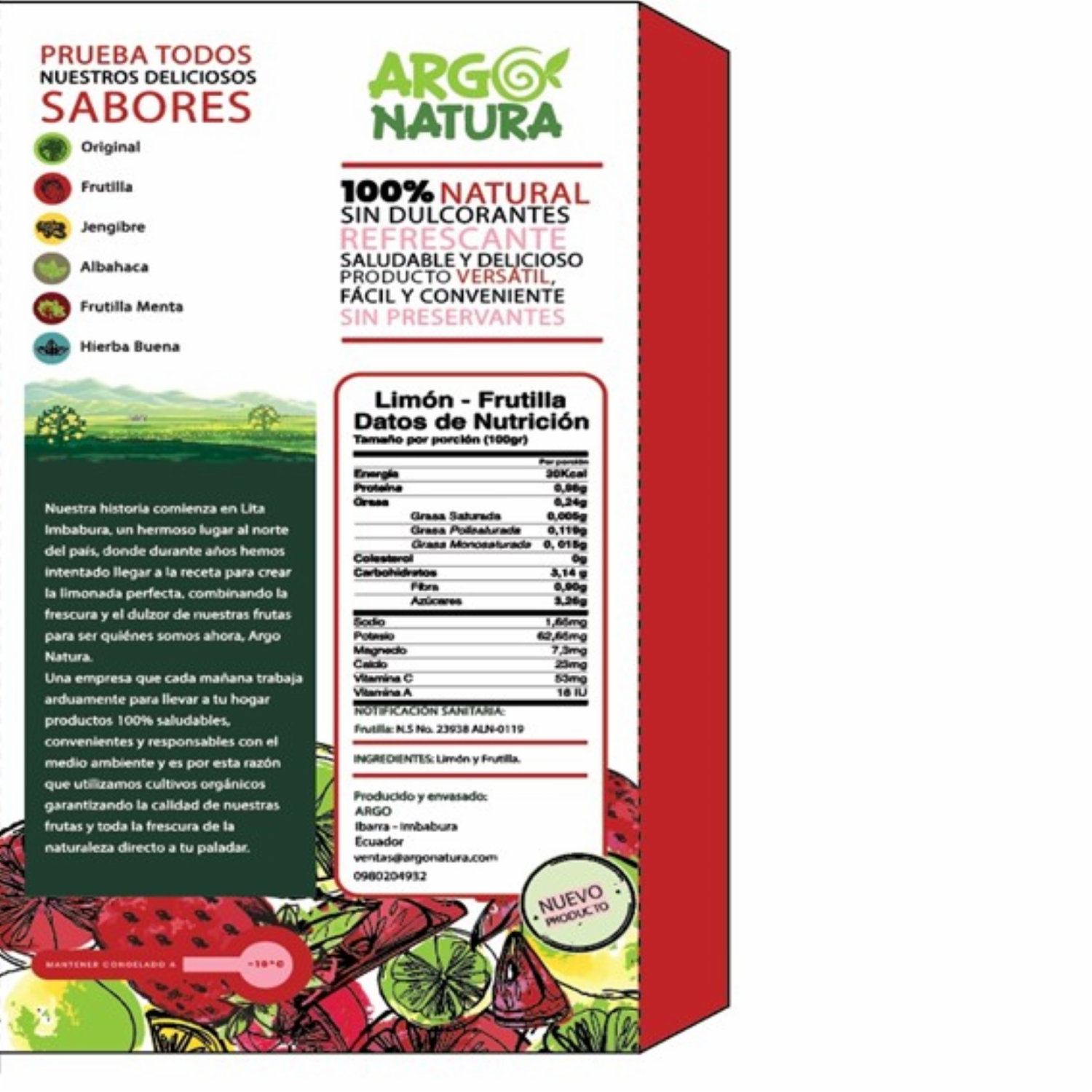 Limonada Congelada Con Frutilla ARGO NATURA Pack X6 X 100 Ml