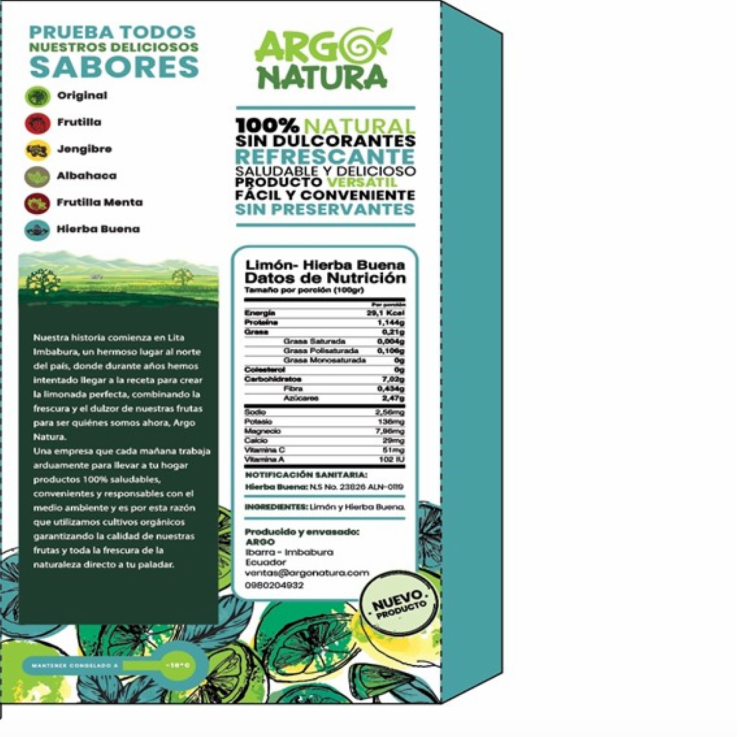 Limonada Congelada Con Hierbabuena ARGO NATURA Pack X6 X 100 Ml