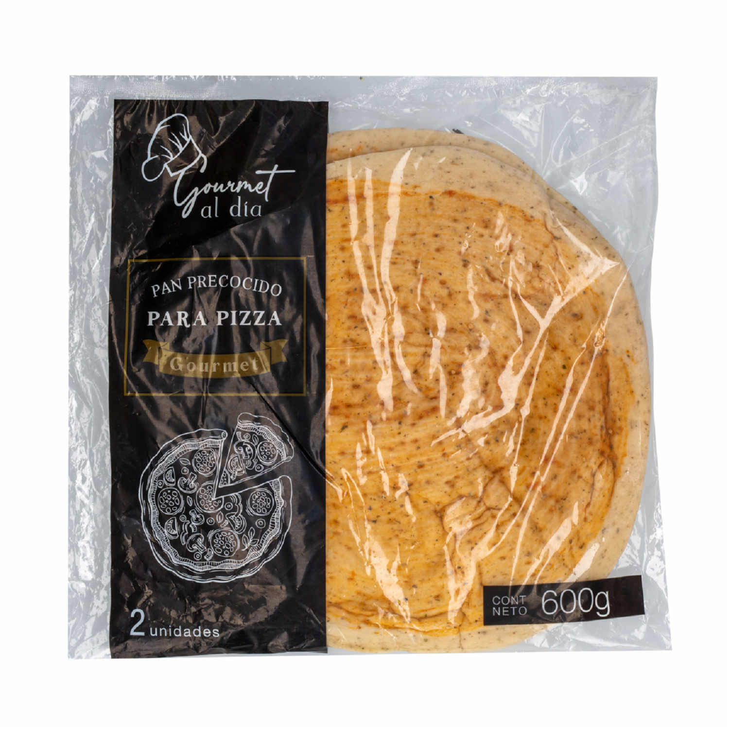 Pan Pizza Precocido GOURMET AL DÍA 2 Uds 600 G