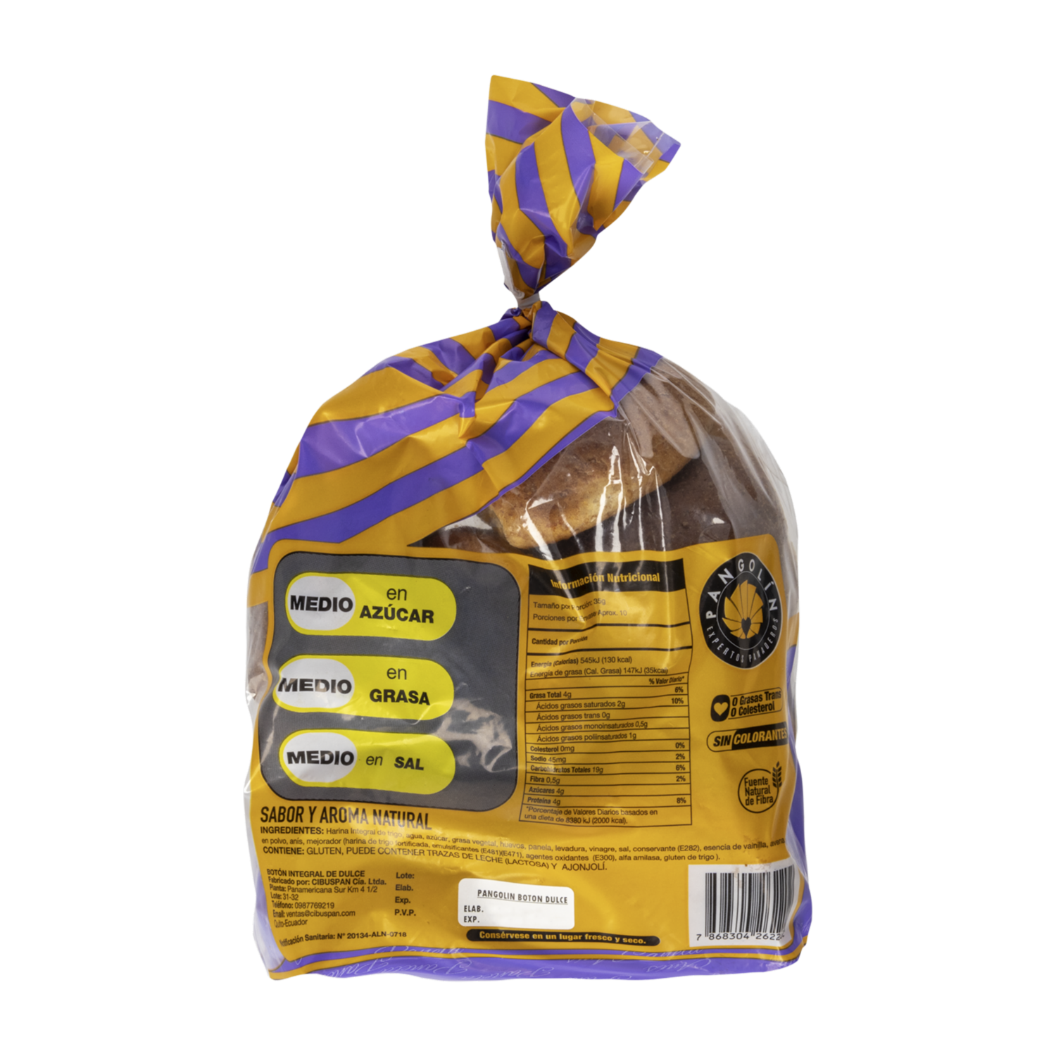 Pan Botón Dulce Integral PANGOLÍN 350 G