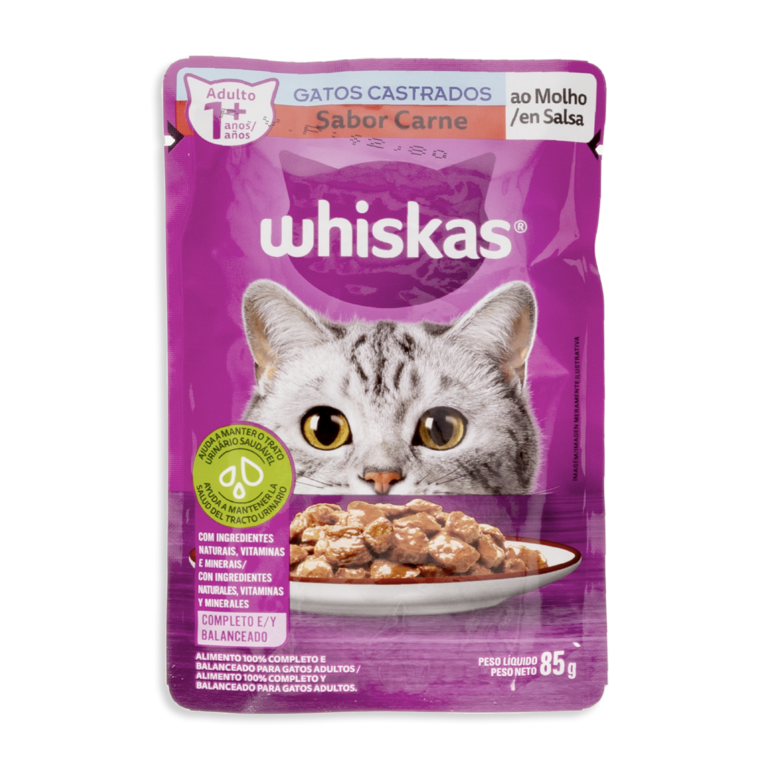Alimento Para Gatos Adulto Castrado De Carne WHISKAS 85 G
