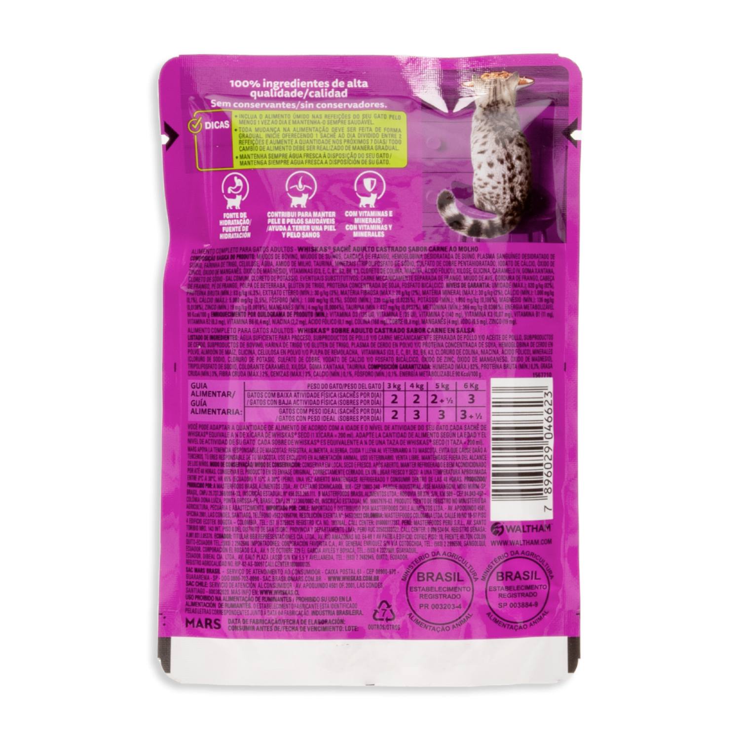 Alimento Para Gatos Adulto Castrado De Carne WHISKAS 85 G