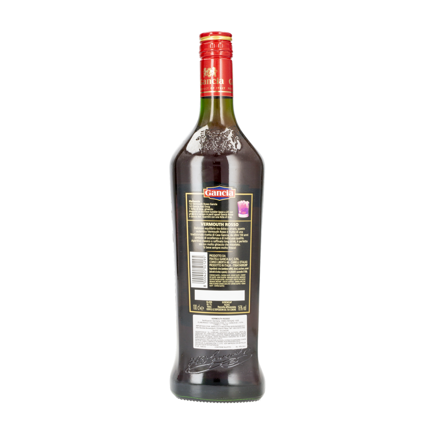 Aperitivo Vermouth Rosso Receta Original GANCIA 1000 ML