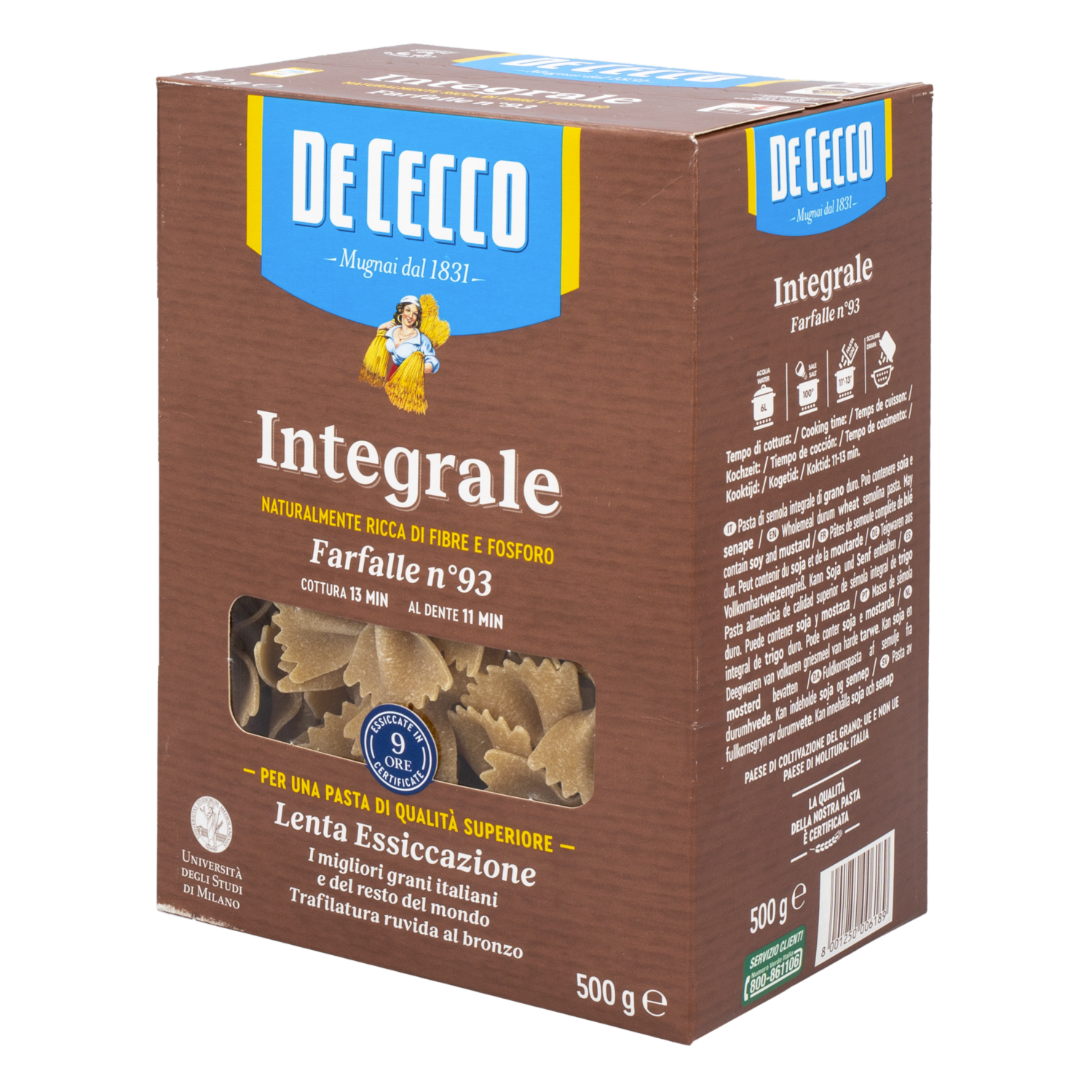 Pasta Integral Farfalle DE CECCO Funda