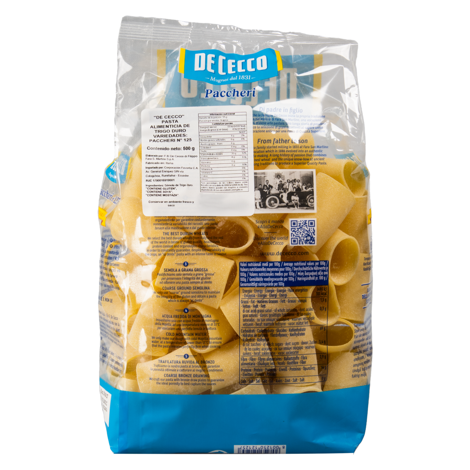 Pasta De Trigo Duro Paccheri DE CECCO 500 G