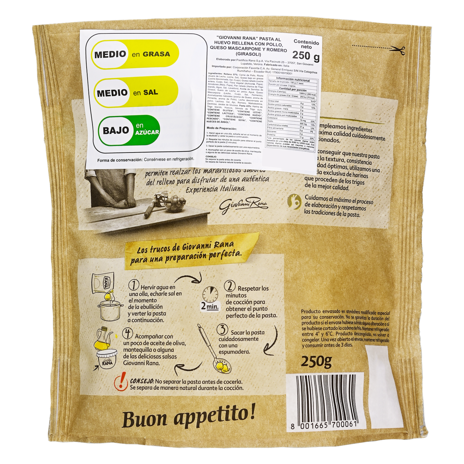 Girasoli Pollo, Mascarpone Y Romero GIOVANNI RANA 250 G