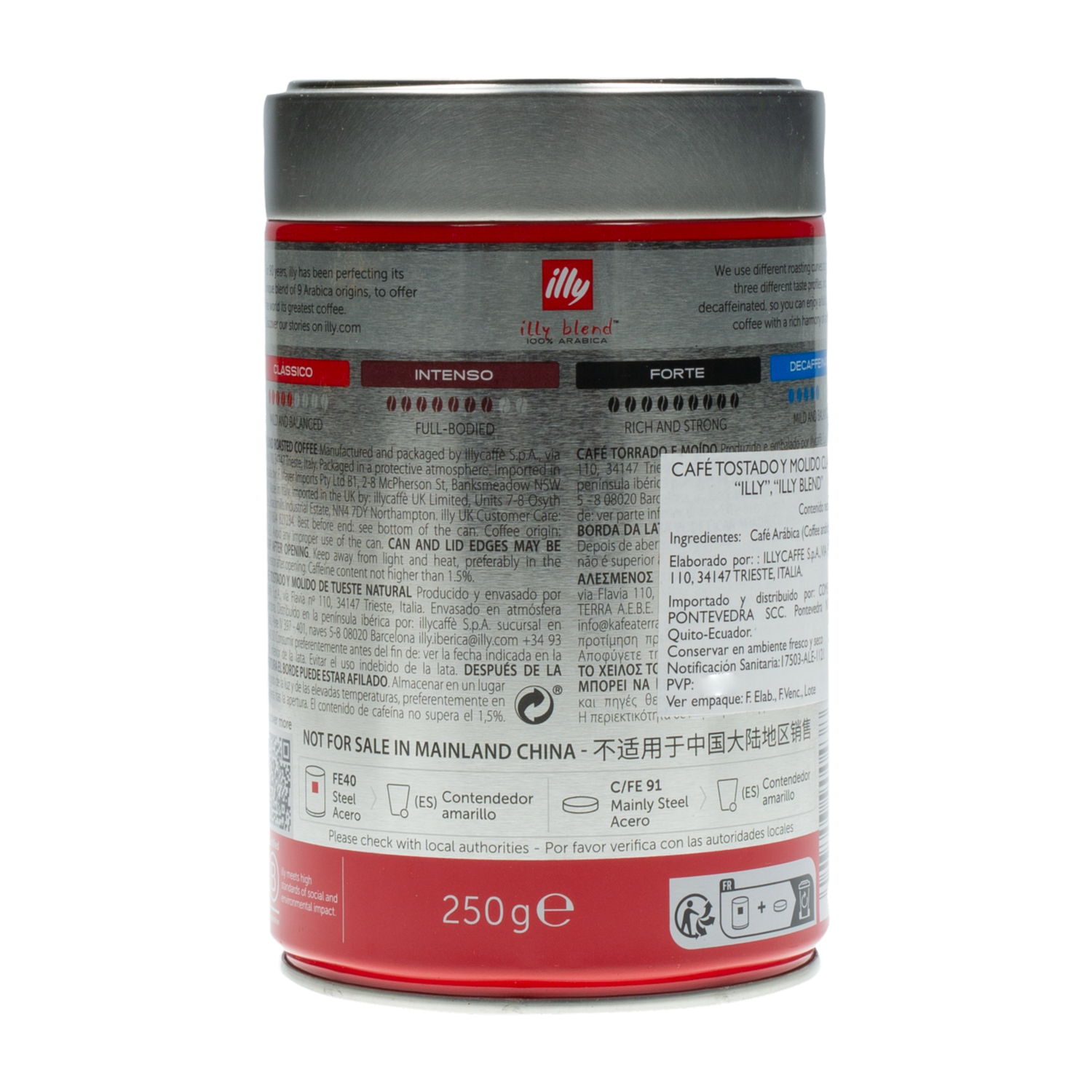 Café Tostado Y Molido Clásico 100 % Arábica Suave Y Equilibrado ILLY 250 G