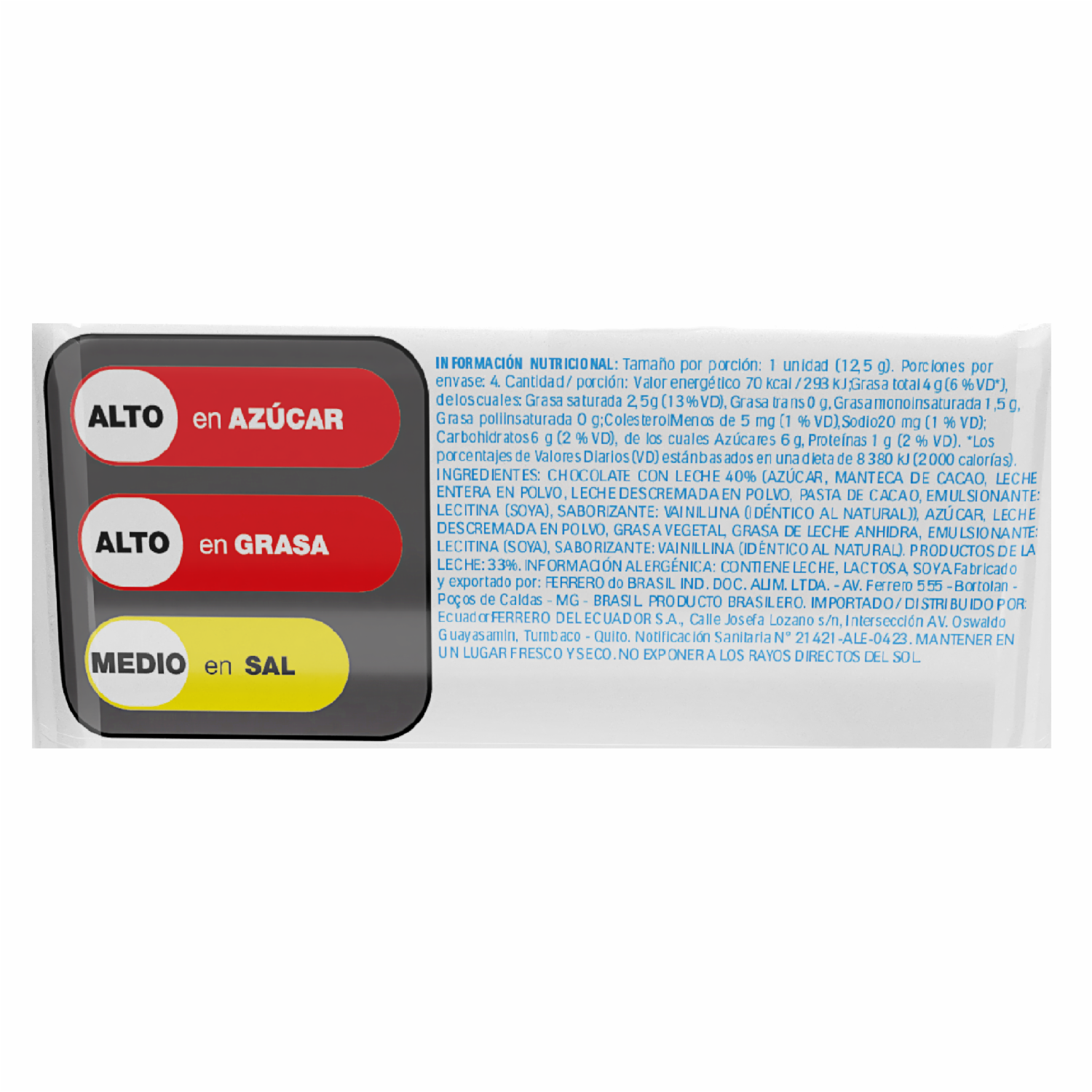 Barra De Chocolate 33% Ingredientes De La Leche KINDER 50 G