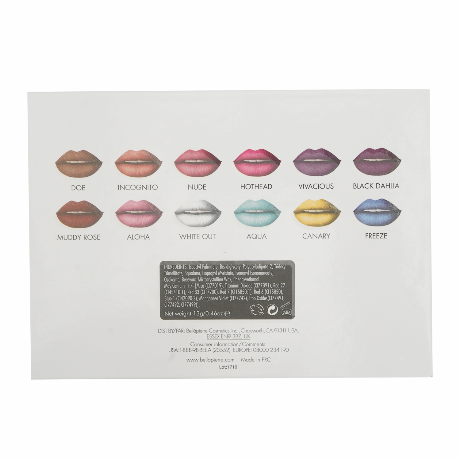 Kit De Labiales Derm Paleta X12 Mate BELLÁPIERRE COSMETICS Paquete