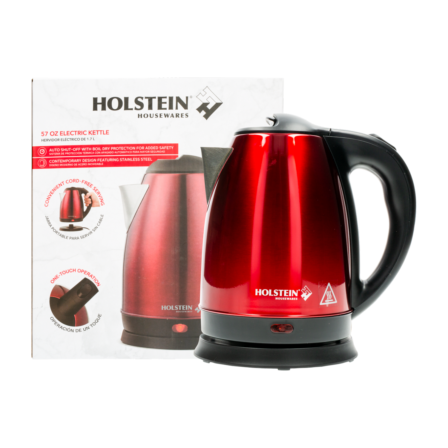 Tetera Eléctrica Rojo Metal HOLSTEIN 1.8 lt