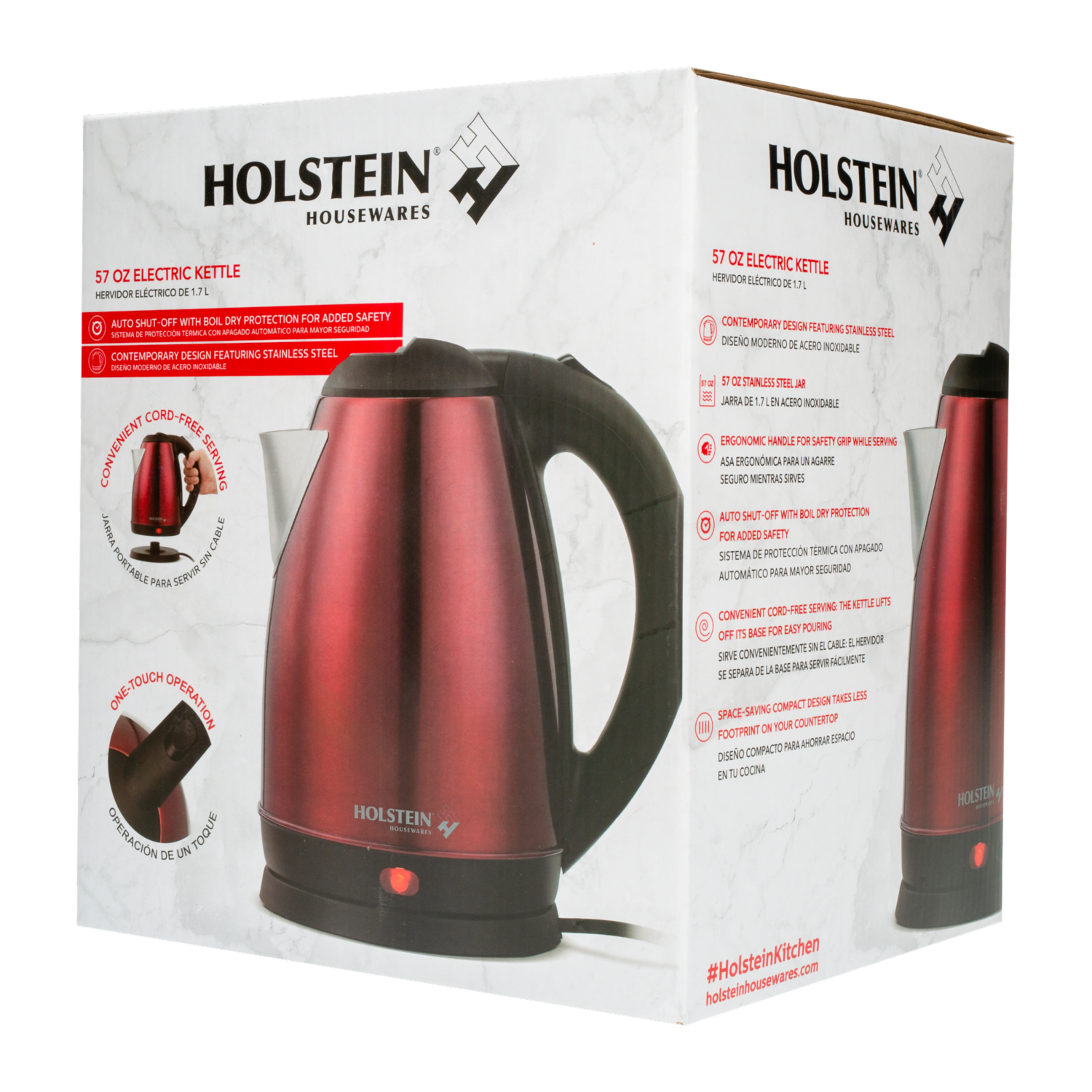 Tetera Eléctrica Rojo Metal HOLSTEIN 1.8 lt