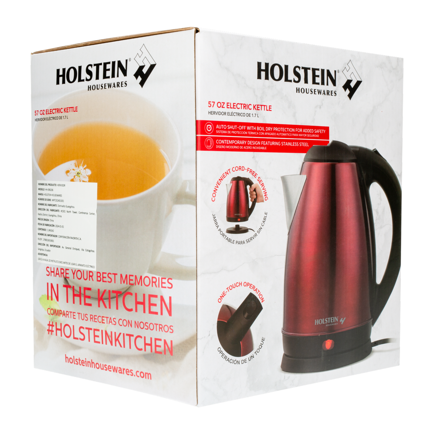 Tetera Eléctrica Rojo Metal HOLSTEIN 1.8 lt