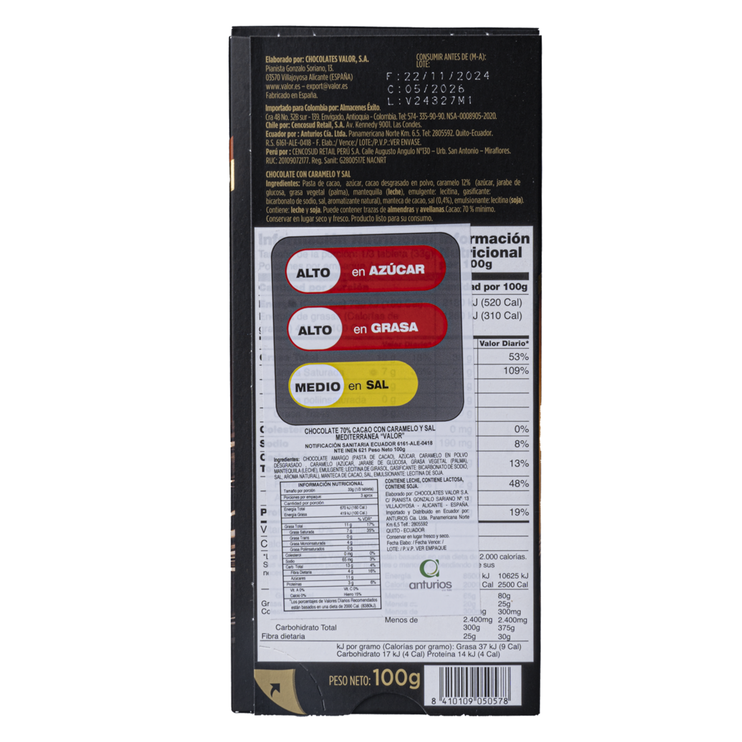 Chocolate Con Caramelo Y Sal Mediterránea VALOR 100 G