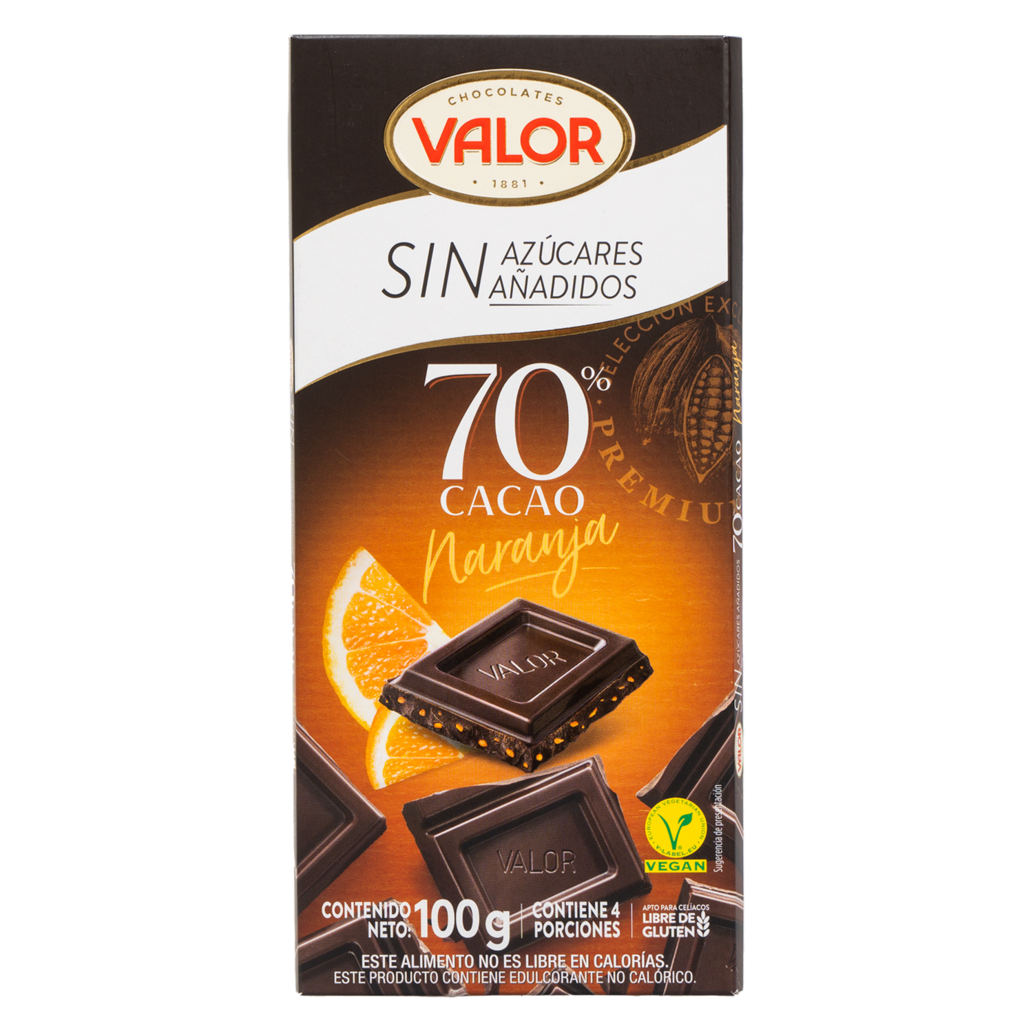 Chocolate Negro 0.7 Cacao/Naranja Sin Azúcar VALOR 100 G