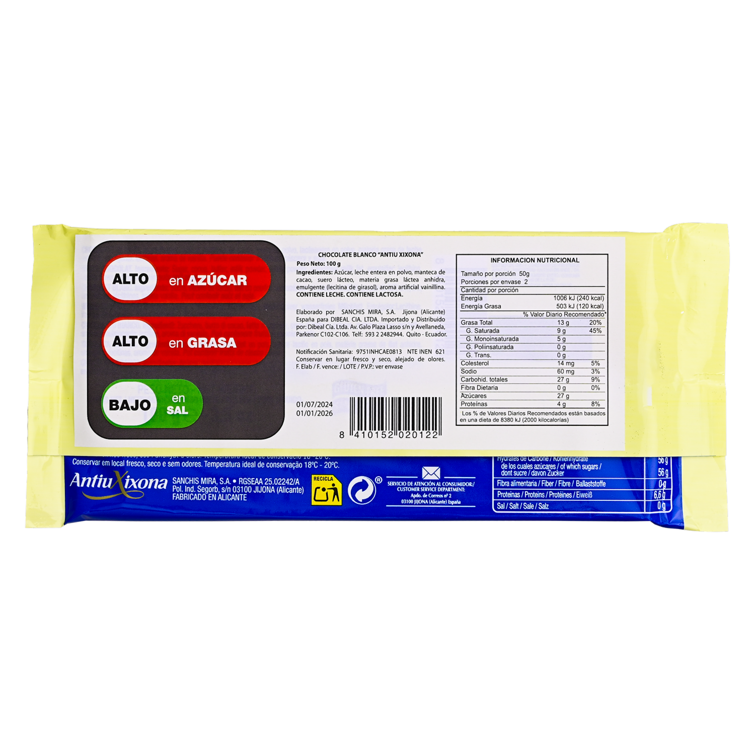 Chocolate Blanco ANTIUXIXONA 100 g