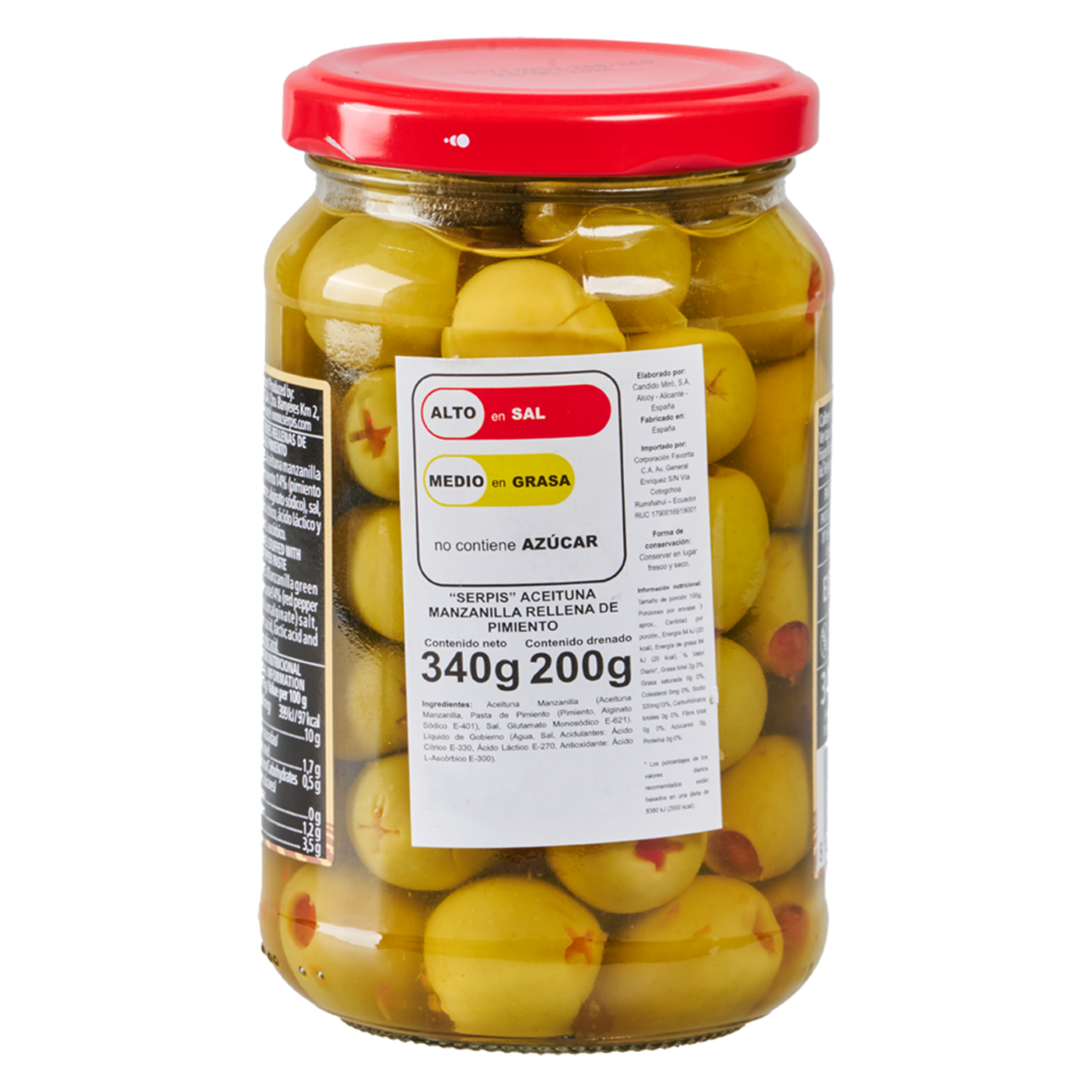 Aceitunas Verdes Rellenas Con Pimiento SERPIS 340 G