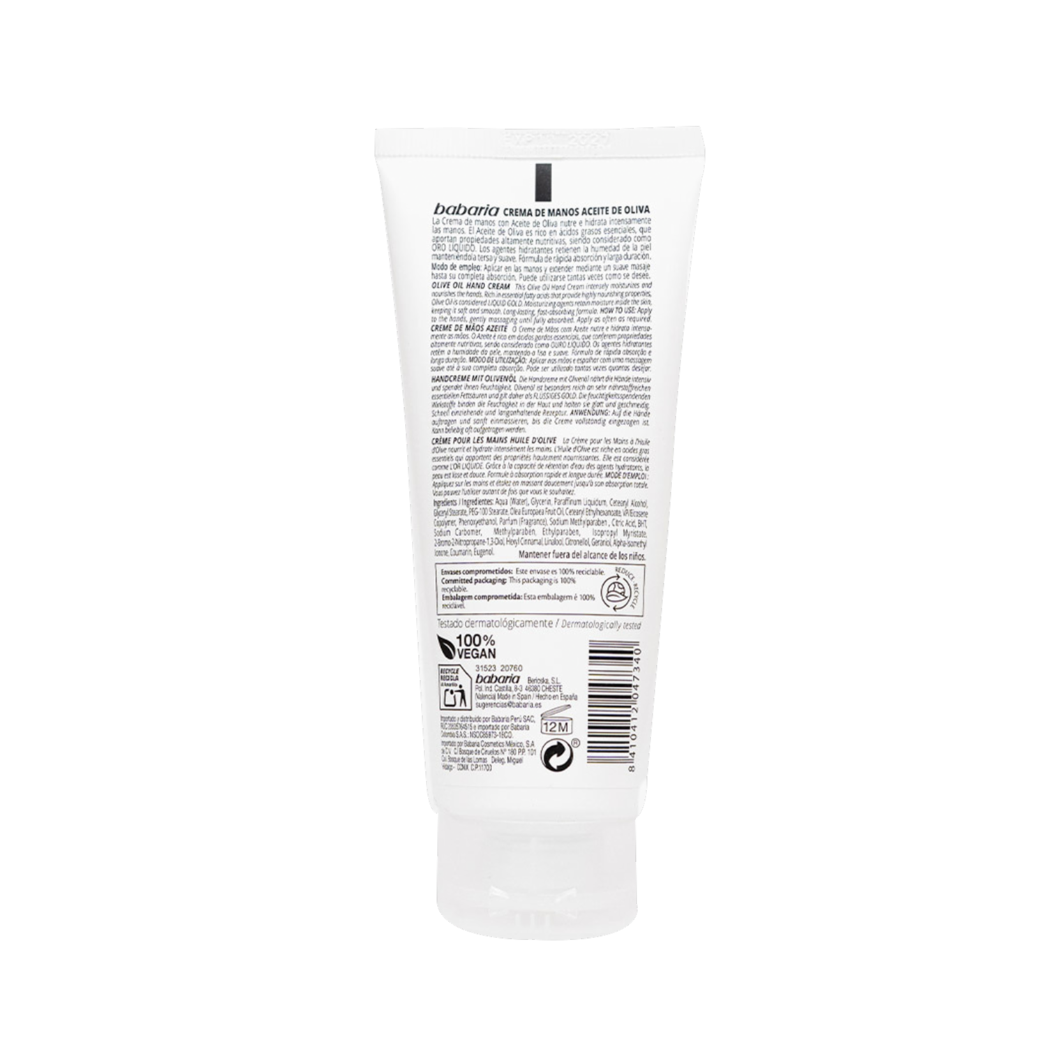 Crema Para Manos Con Aceite De Oliva BABARIA 75 Ml