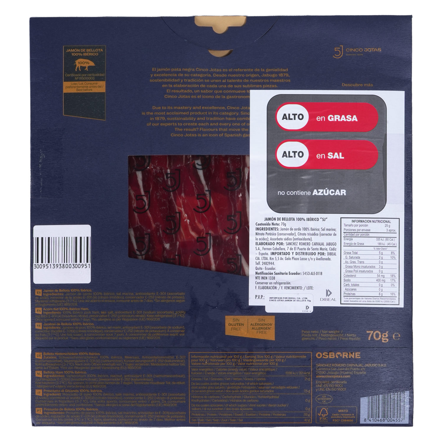 Jamón De Bellota Ibérico CINCO JOTAS 70 G
